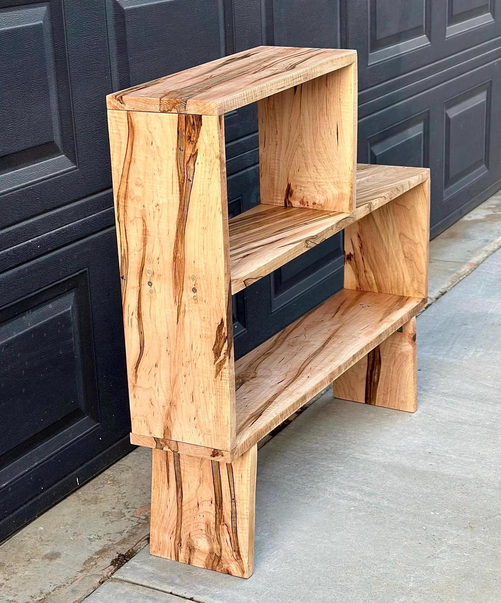 Handmade Curly Ambrosia Maple Solid Wood Modular Asymmetrical Bookshelf