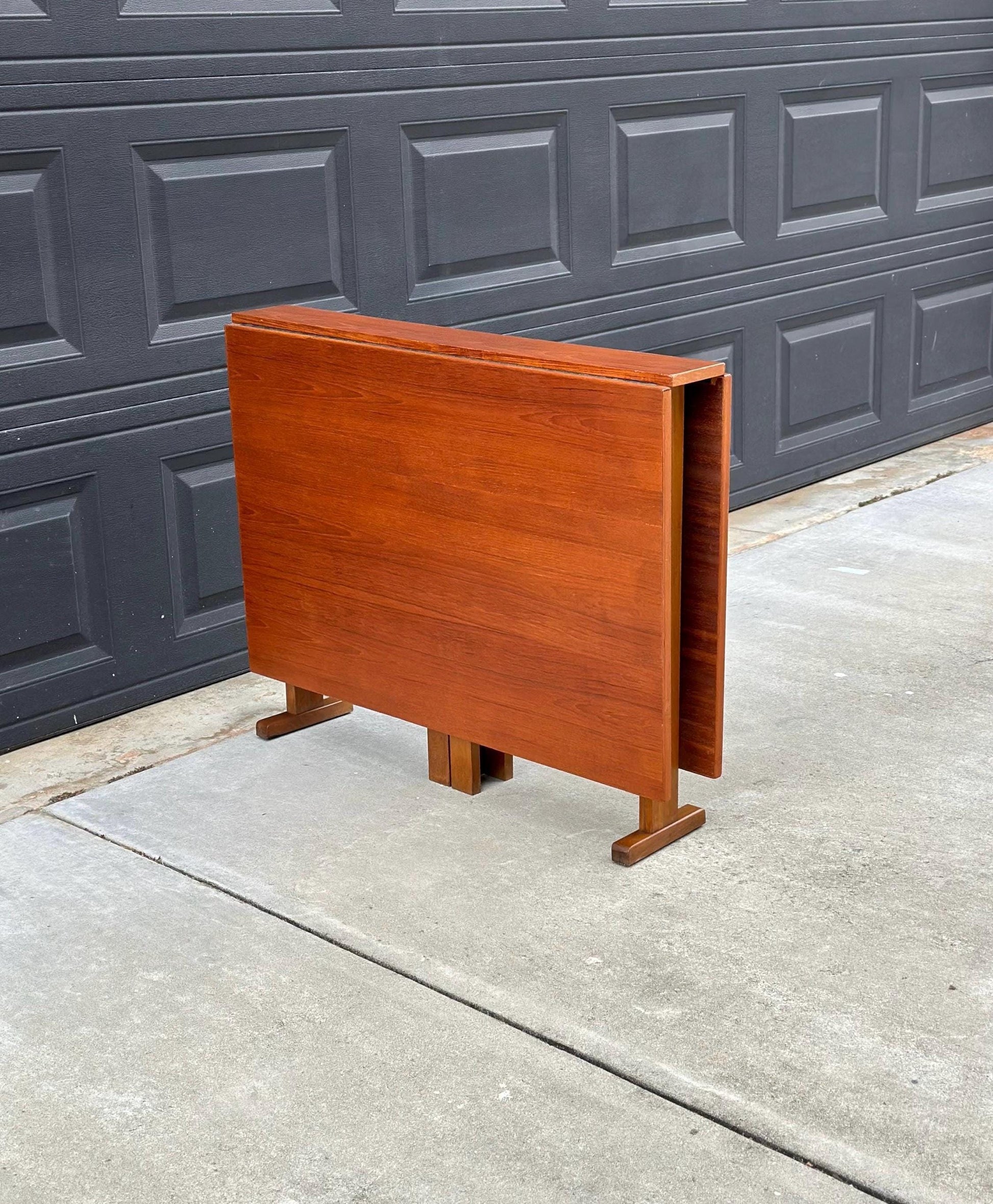 Vintage Mid 1900's Folding Teak Wood Scandinavian Dropleaf Dining Table