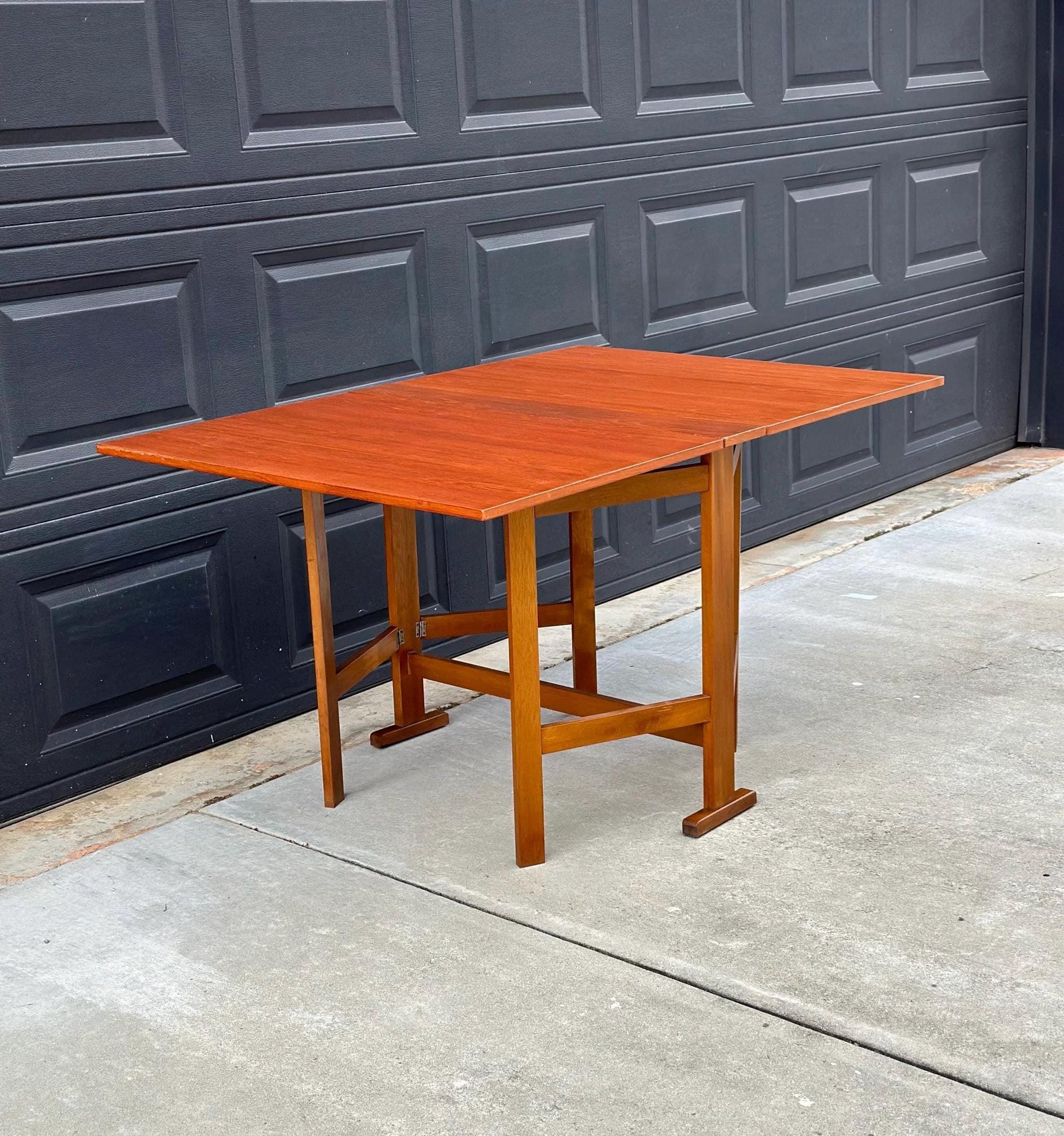 Vintage Mid 1900's Folding Teak Wood Scandinavian Dropleaf Dining Table