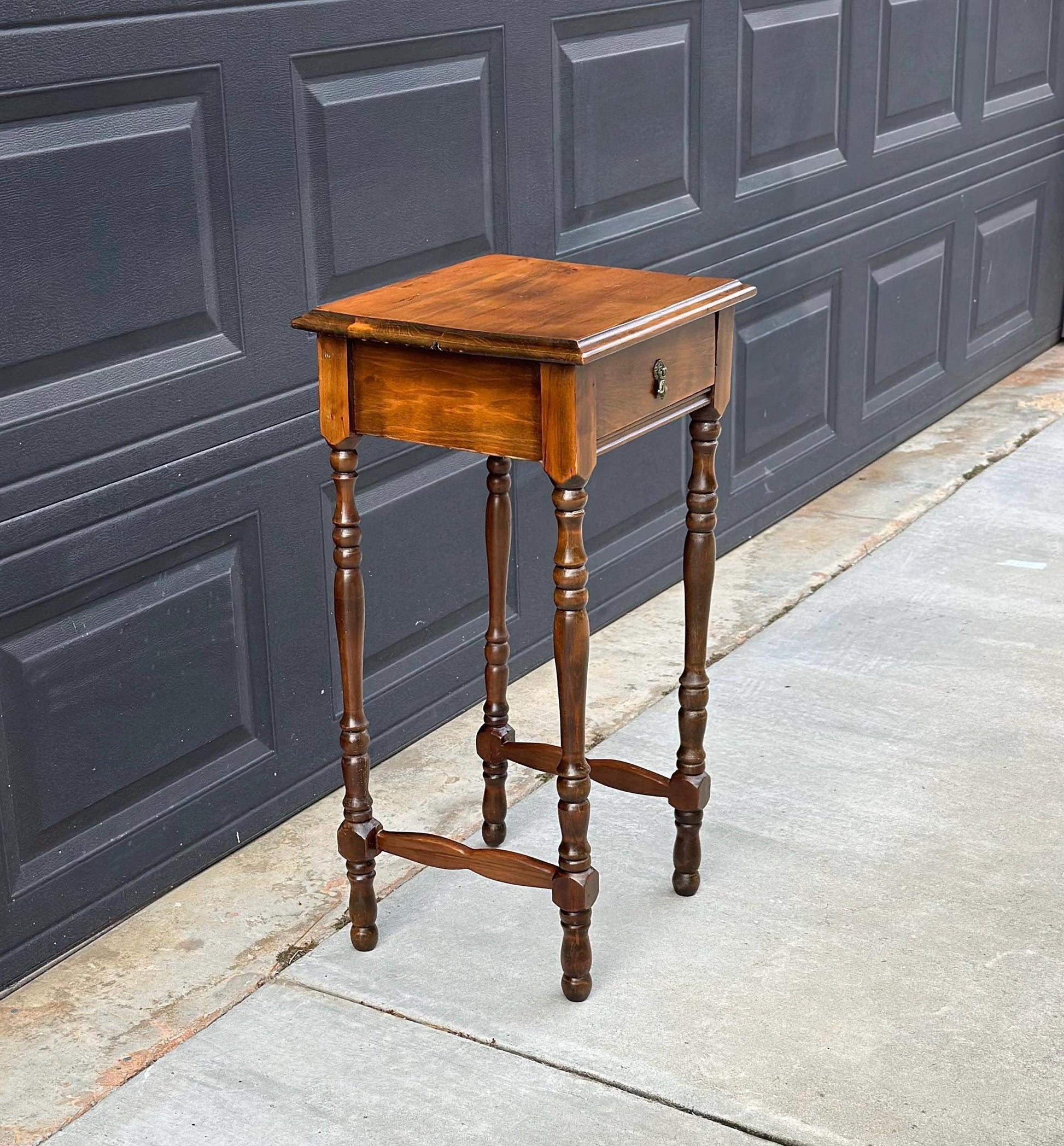Antique Late 1800's Solid Wood Single Drawer Cherry Side Table