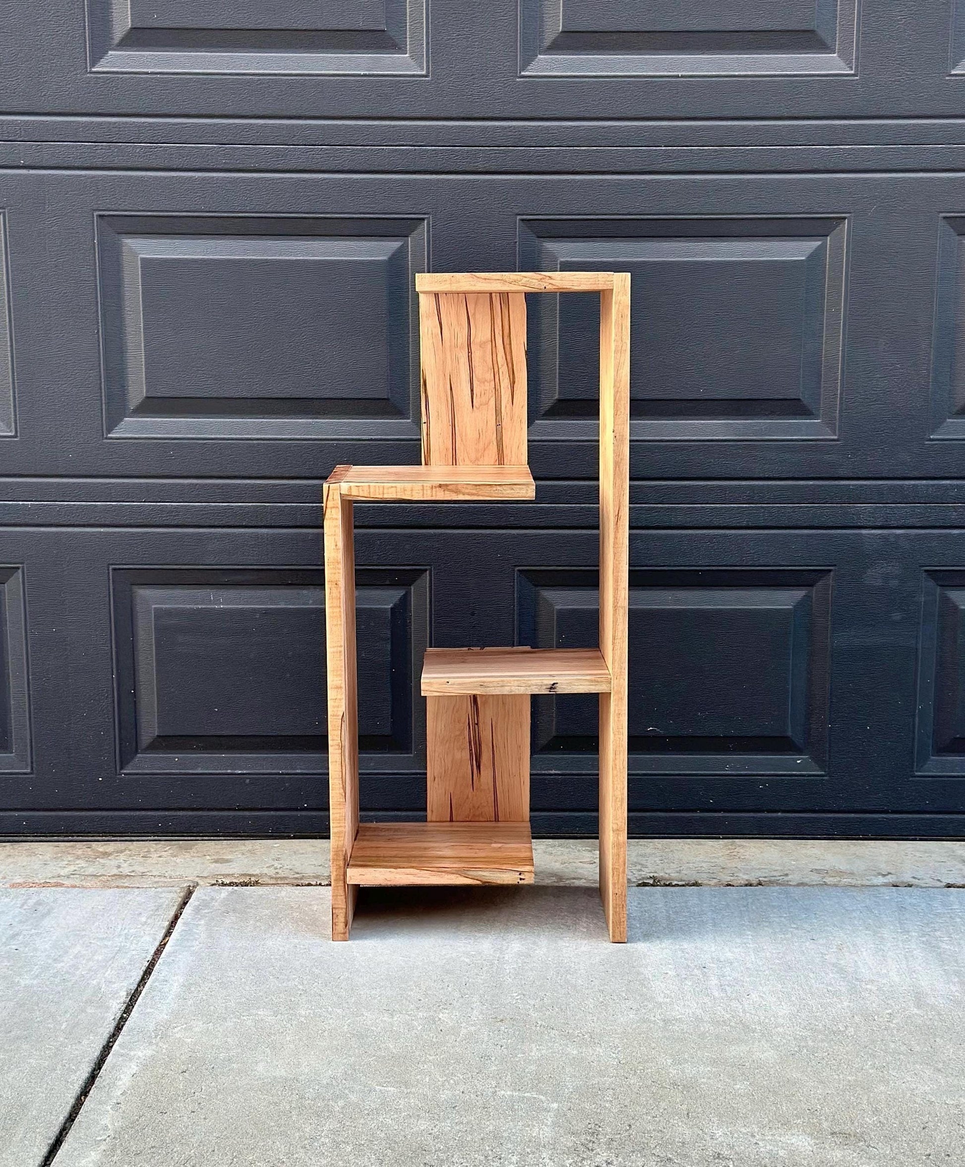Handcrafted Solid Maple Wood Multi-Tiered Mid Mod Bookshelf