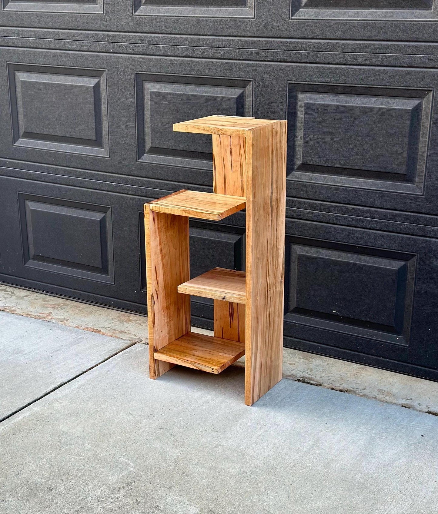 Handcrafted Solid Maple Wood Multi-Tiered Mid Mod Bookshelf