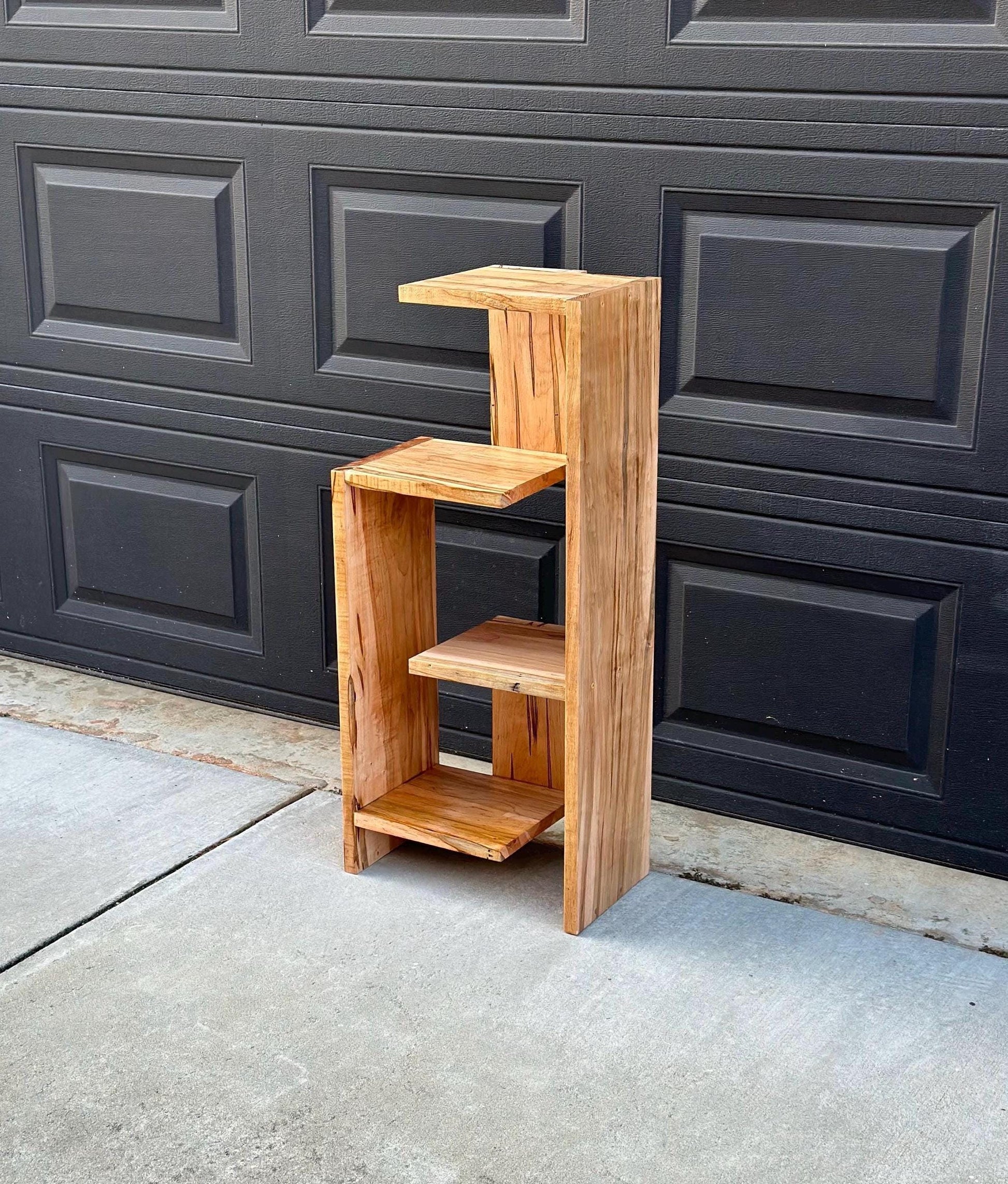 Handcrafted Solid Maple Wood Multi-Tiered Mid Mod Bookshelf