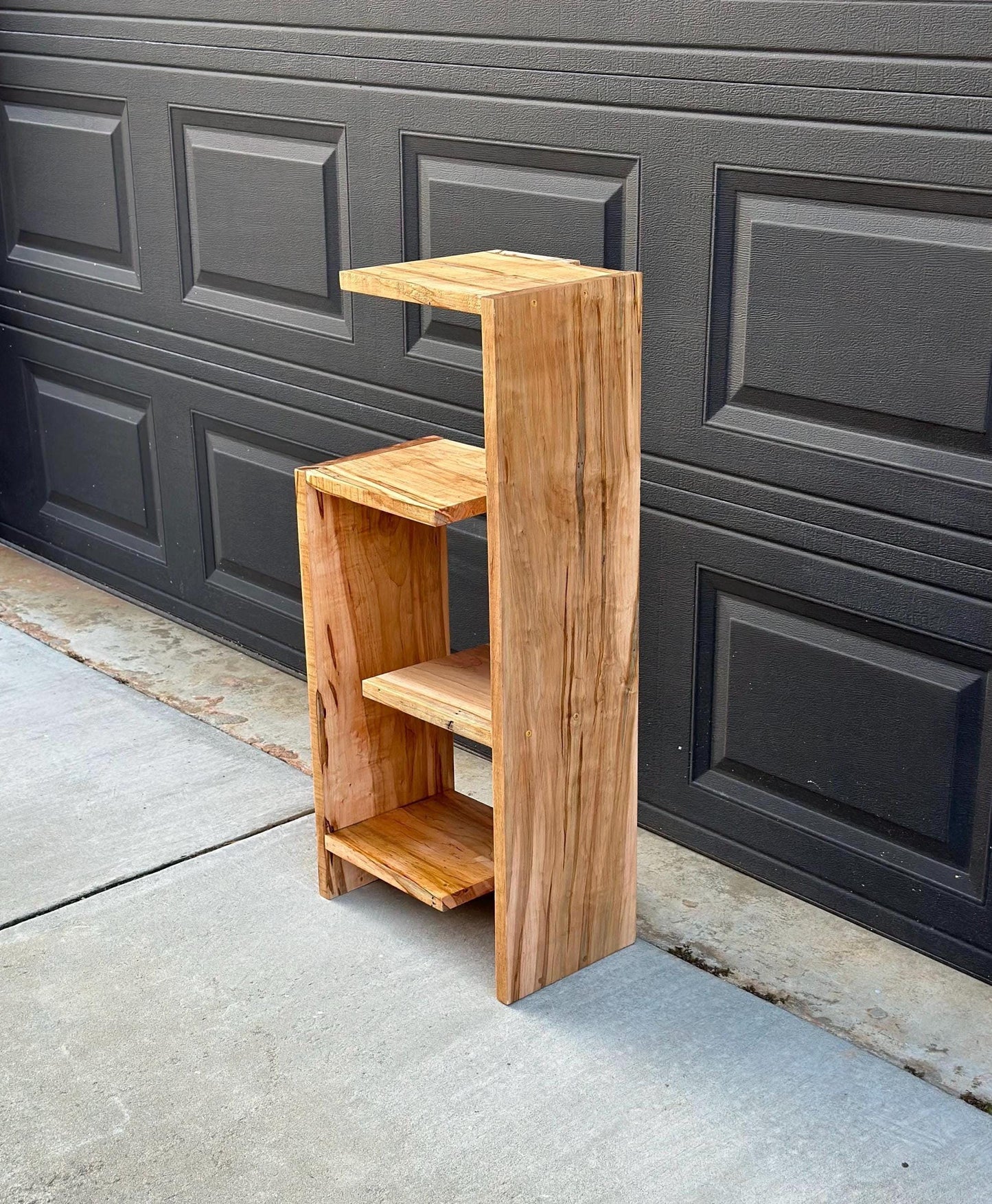 Handcrafted Solid Maple Wood Multi-Tiered Mid Mod Bookshelf