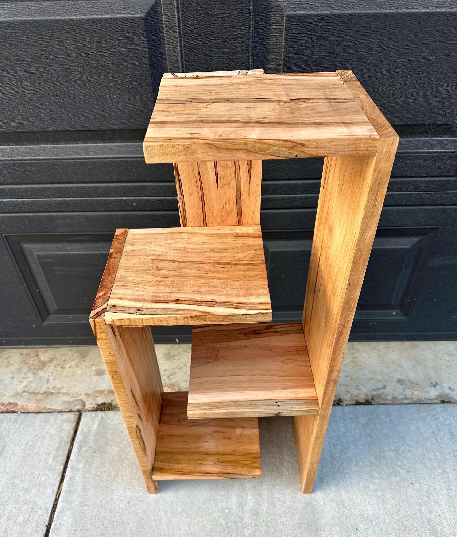 Handcrafted Solid Maple Wood Multi-Tiered Mid Mod Bookshelf