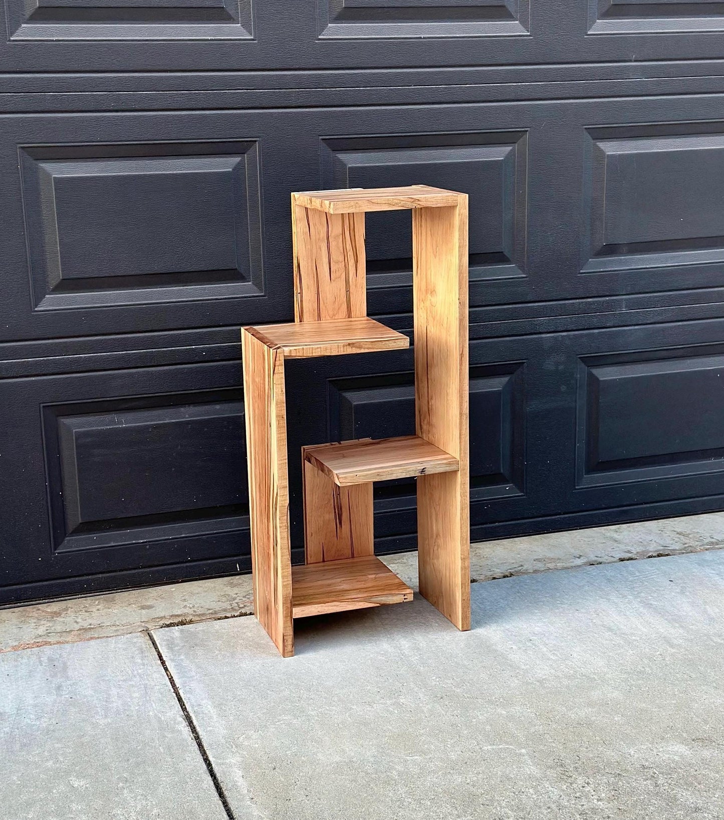 Handcrafted Solid Maple Wood Multi-Tiered Mid Mod Bookshelf