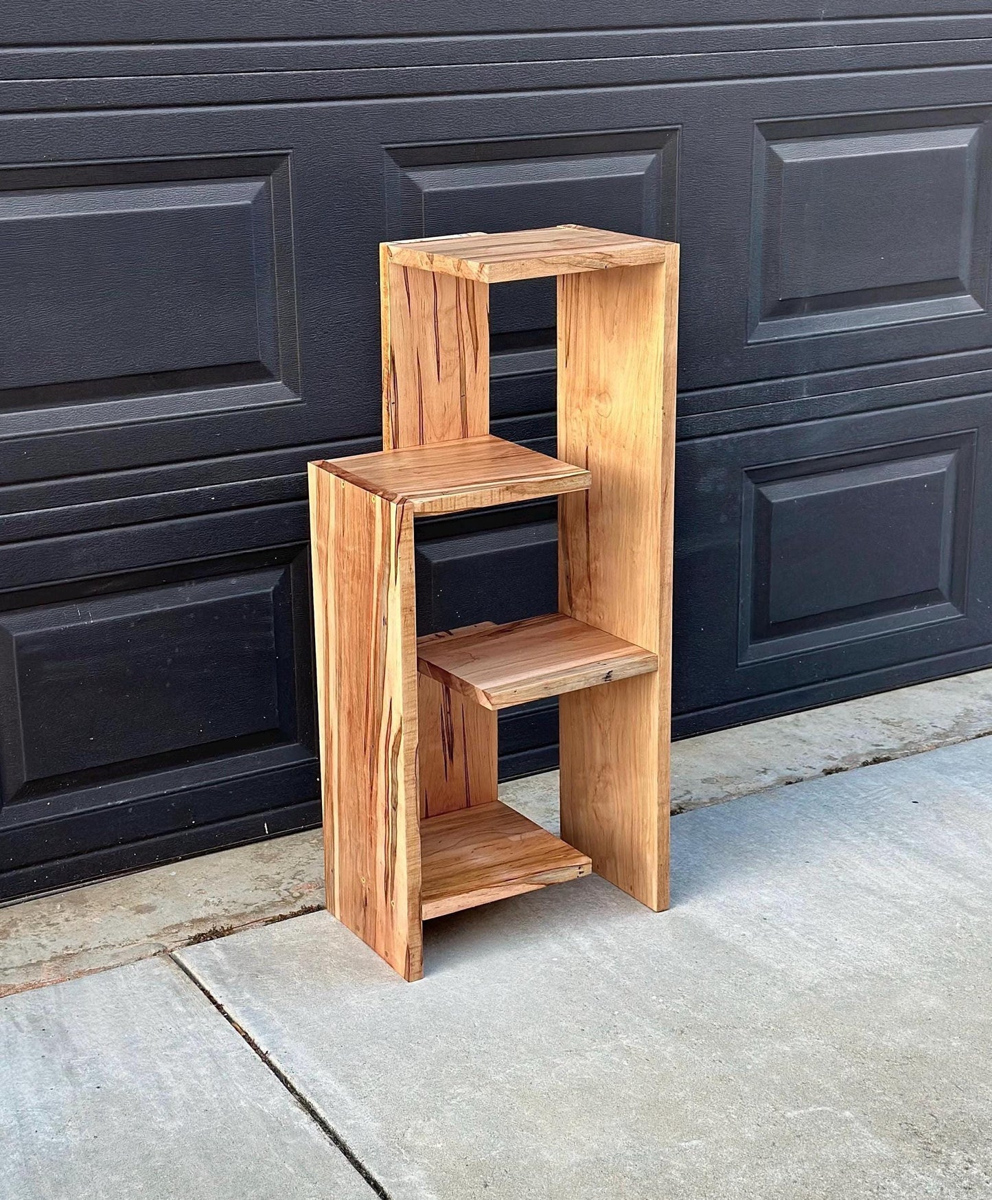 Handcrafted Solid Maple Wood Multi-Tiered Mid Mod Bookshelf
