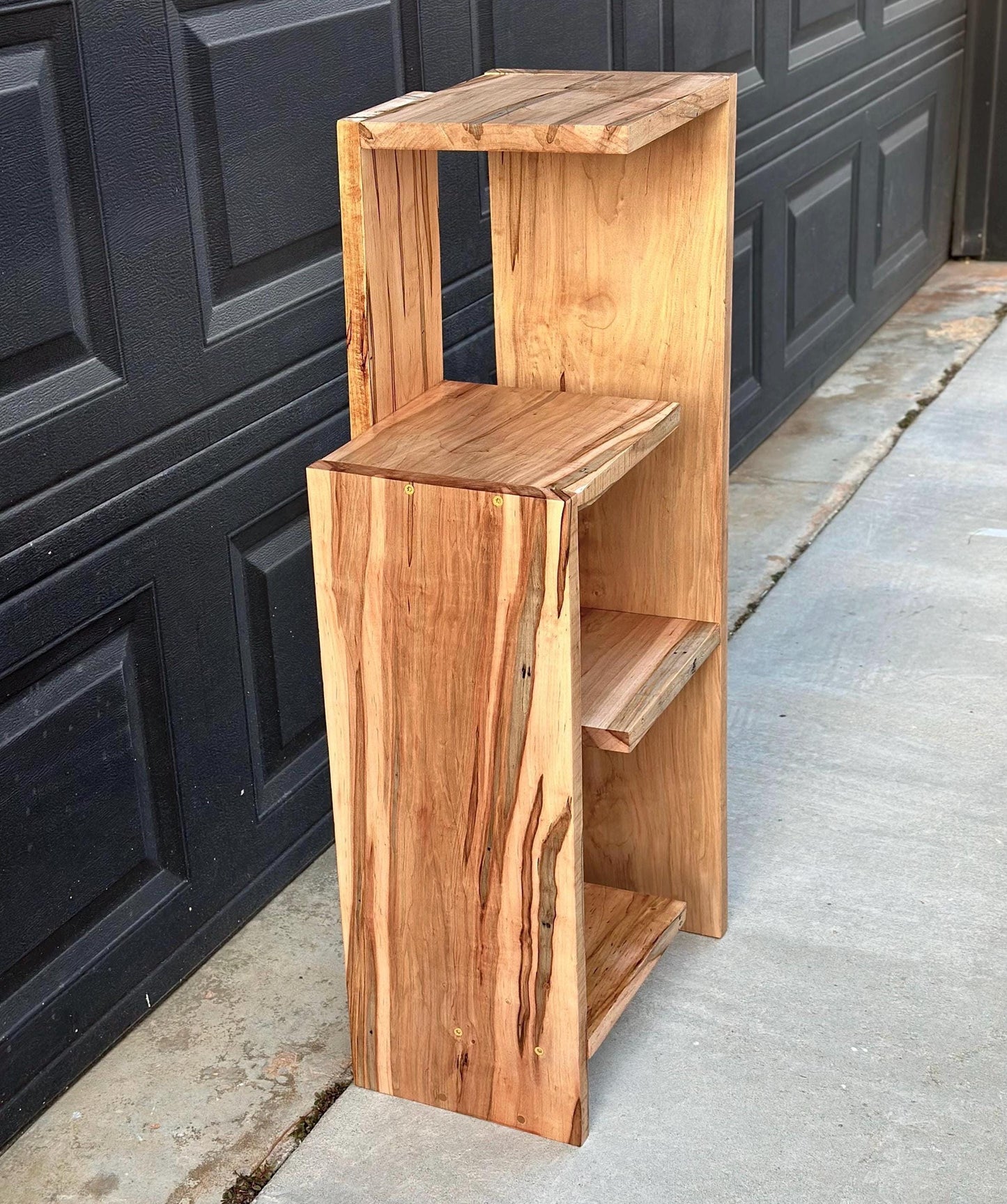 Handcrafted Solid Maple Wood Multi-Tiered Mid Mod Bookshelf