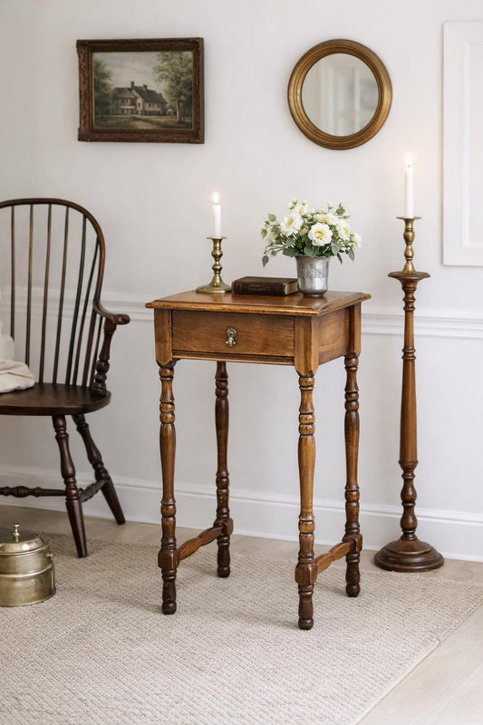 Antique Late 1800's Solid Wood Single Drawer Cherry Side Table
