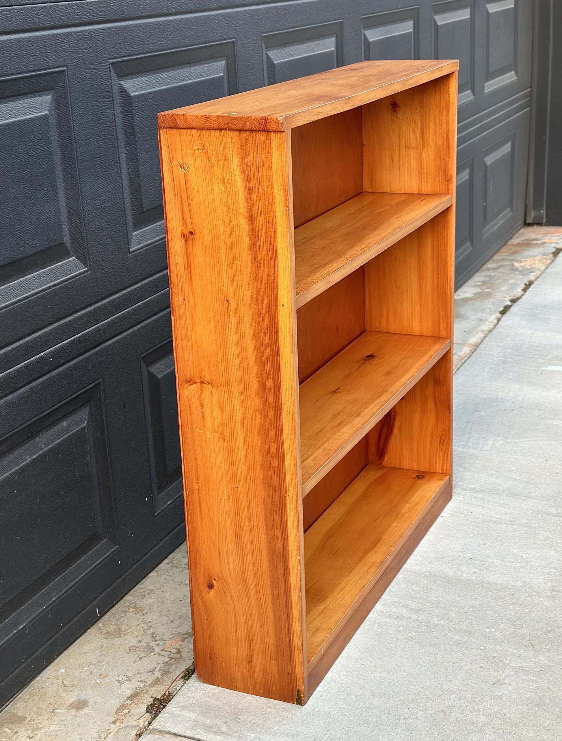 Vintage Mid 1900's Solid Wood Three Tier Bookcase Narrow Bookshelf