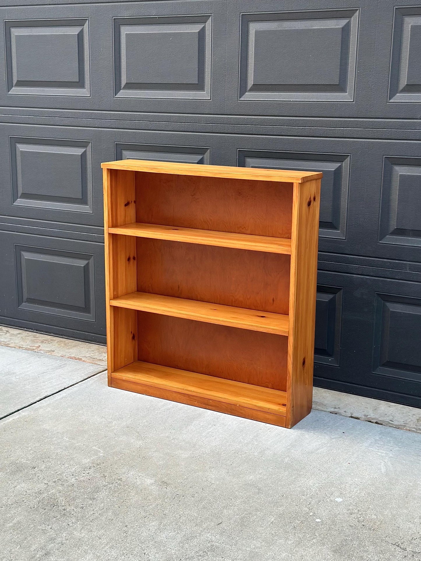 Vintage Mid 1900's Solid Wood Three Tier Bookcase Narrow Bookshelf