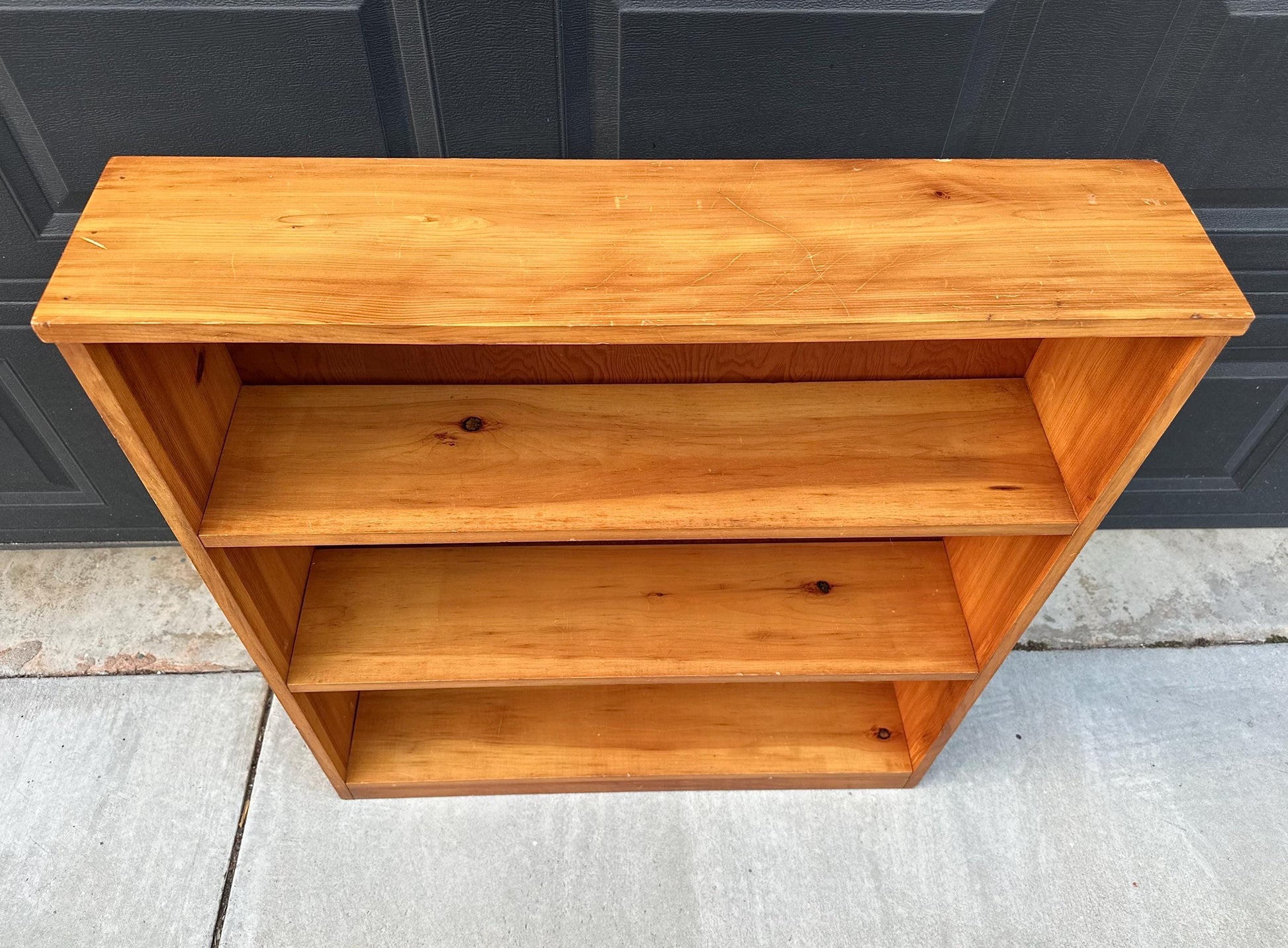 Vintage Mid 1900's Solid Wood Three Tier Bookcase Narrow Bookshelf