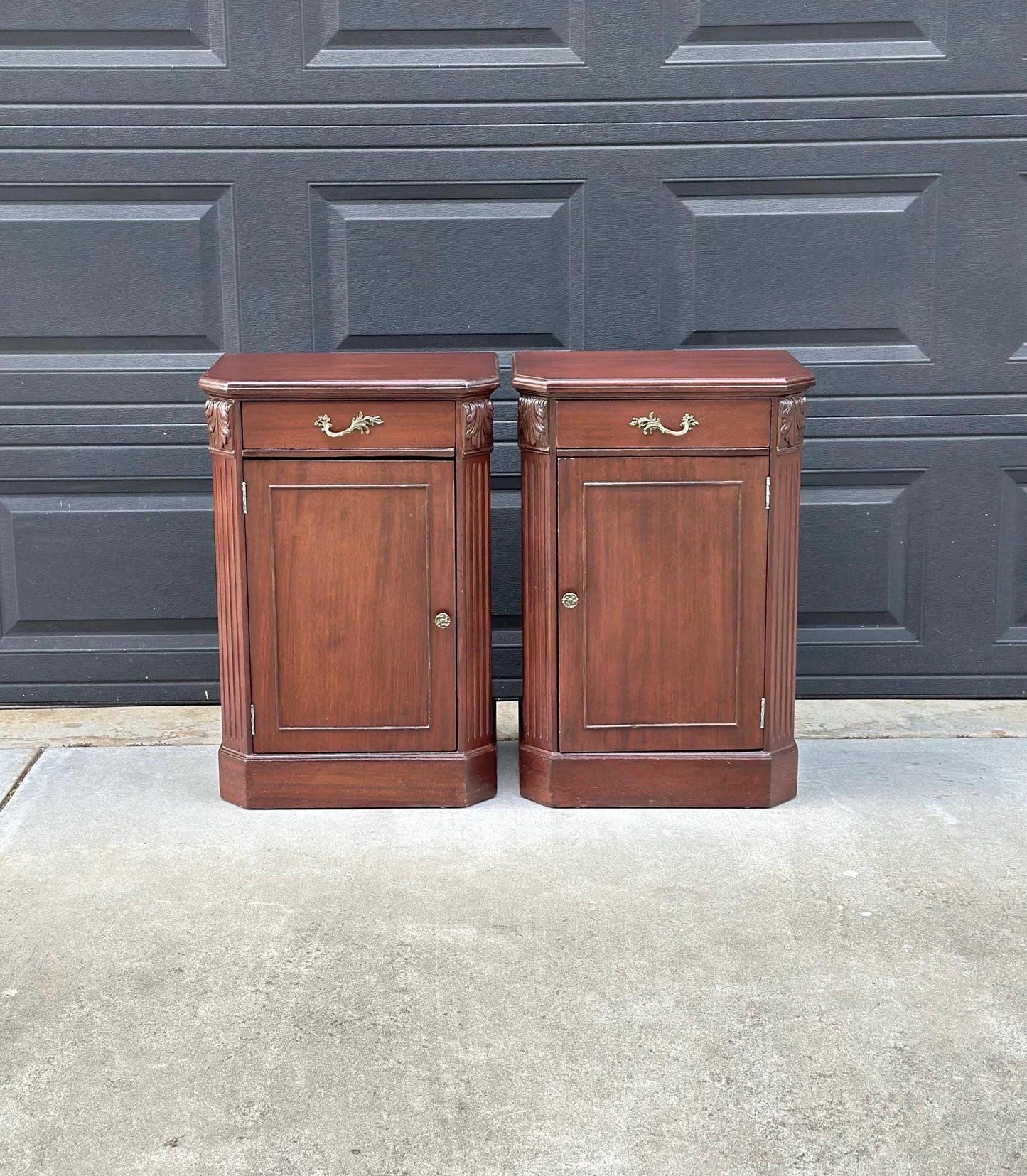 Vintage Mid 1900's Single Drawer Mahogany Wood Nightstands with Cabinet – a Pair