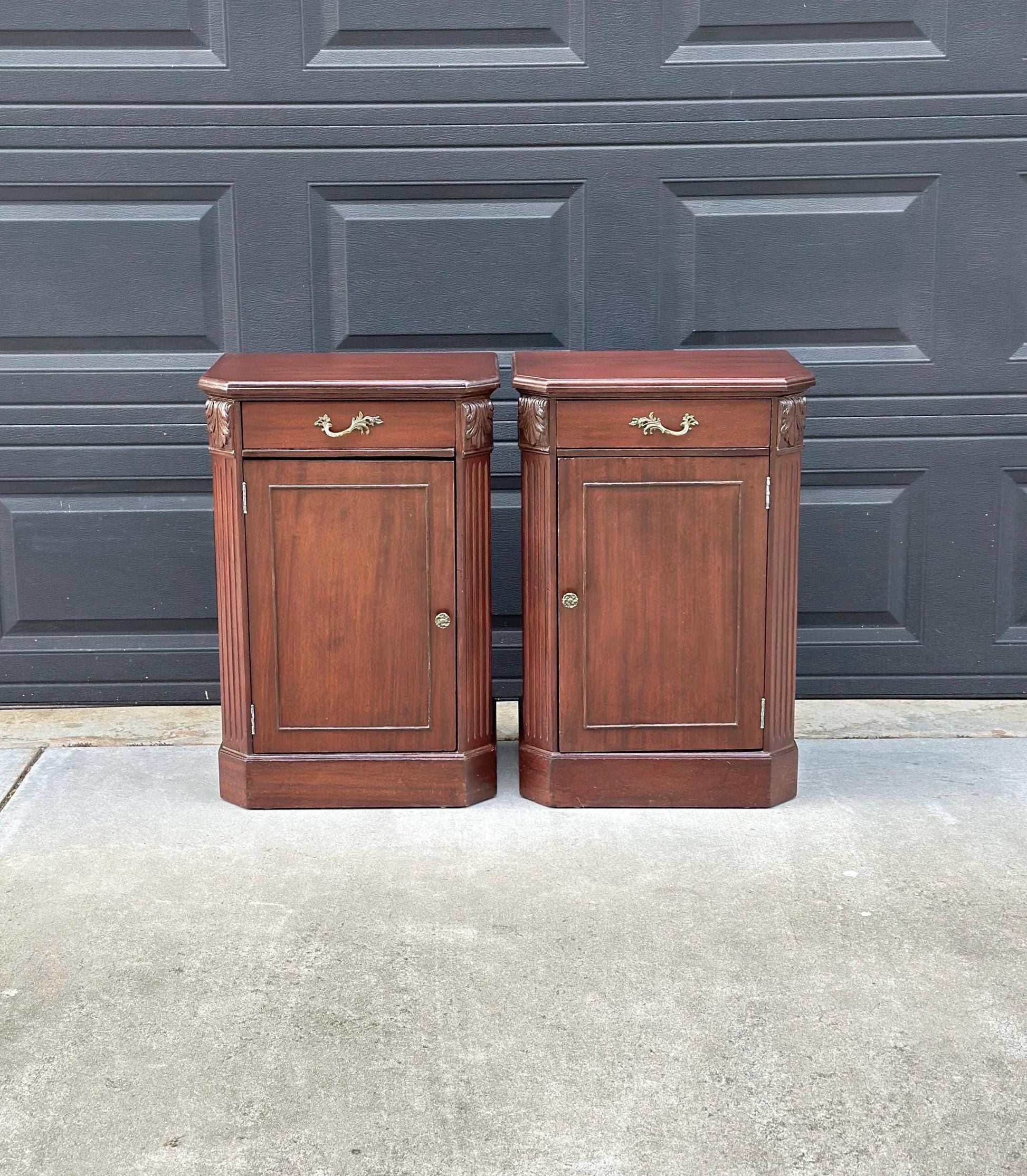 Vintage Mid 1900's Single Drawer Mahogany Wood Nightstands with Cabinet – a Pair