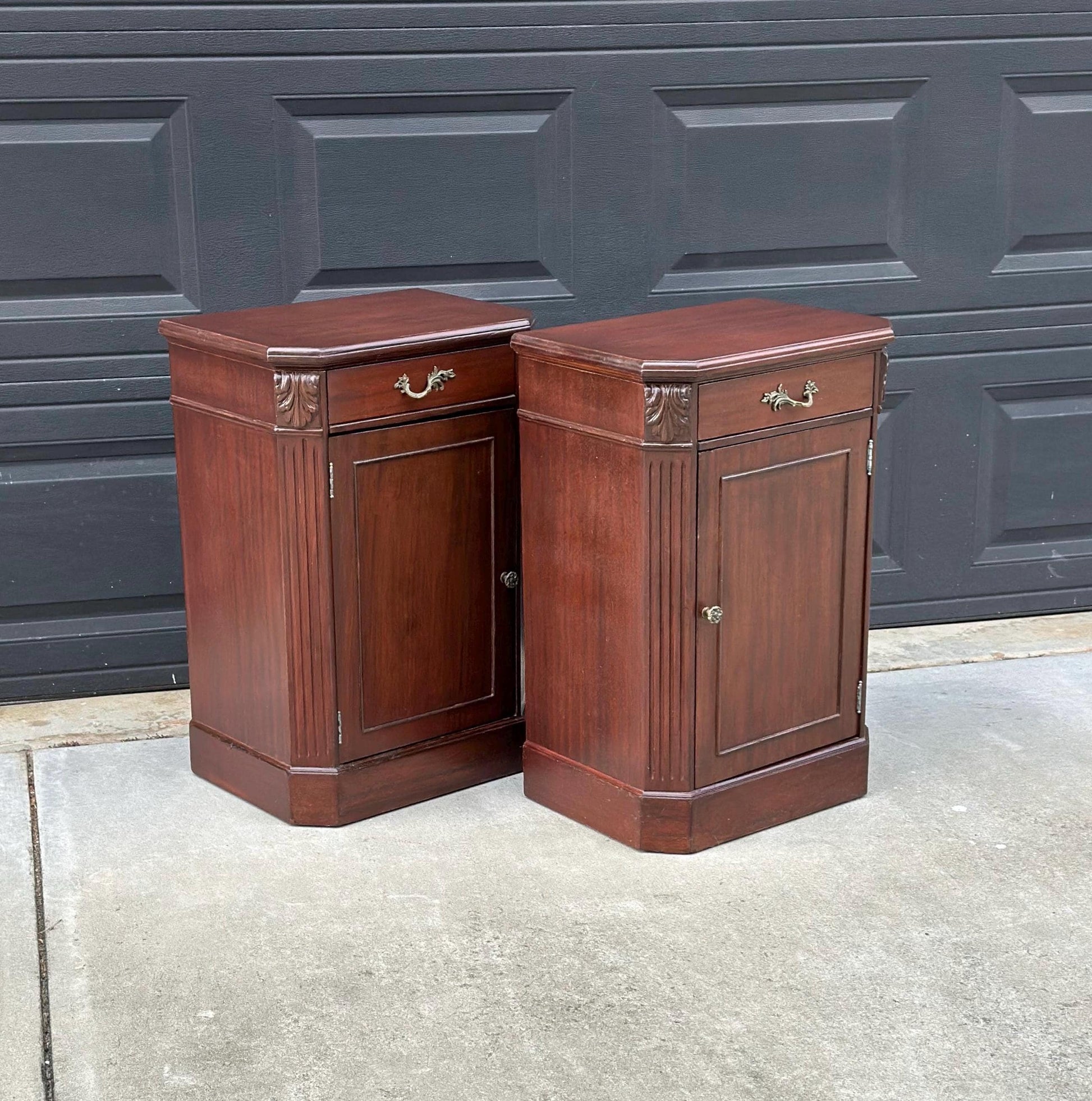 Vintage Mid 1900's Single Drawer Mahogany Wood Nightstands with Cabinet – a Pair