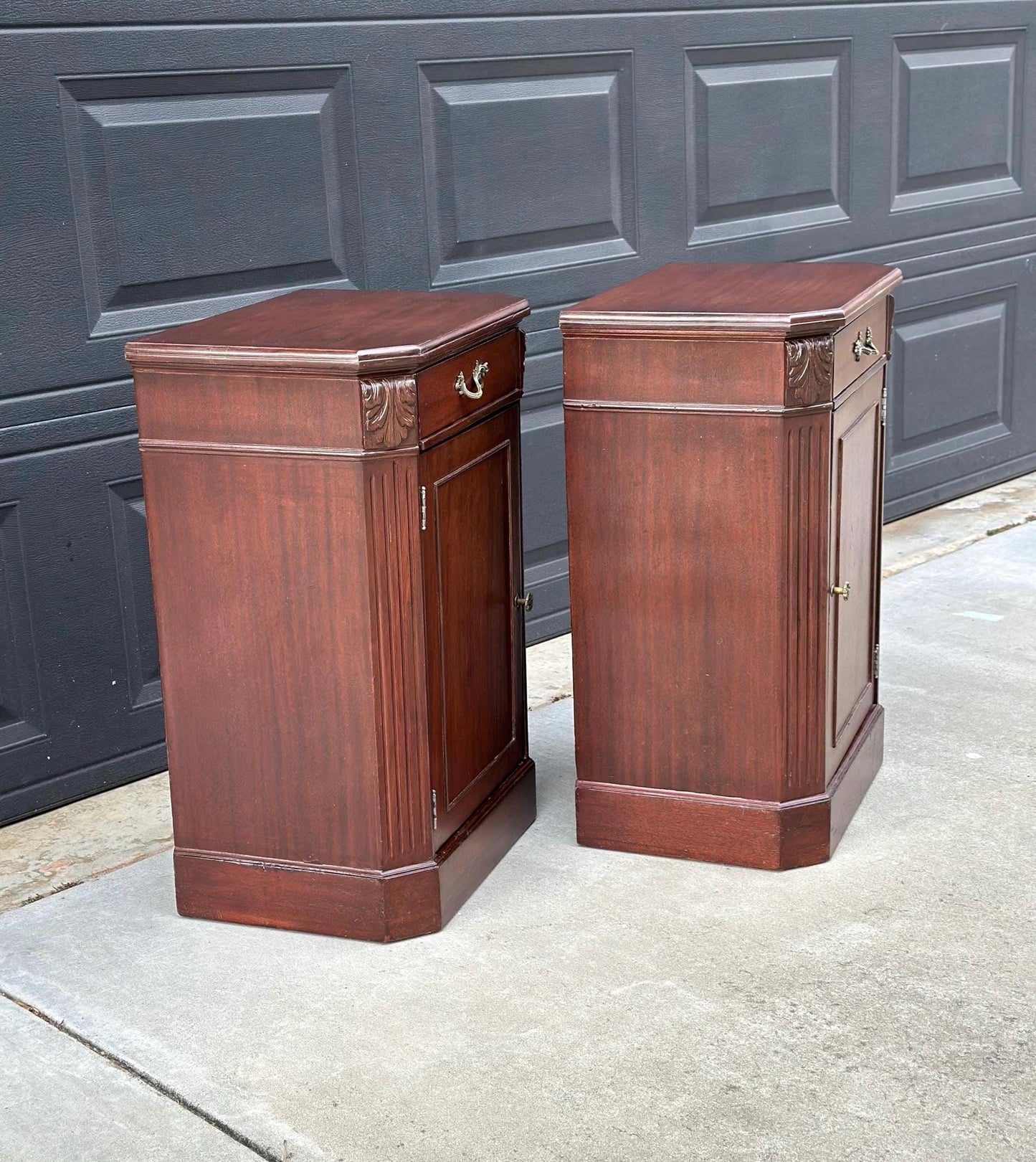 Vintage Mid 1900's Single Drawer Mahogany Wood Nightstands with Cabinet – a Pair