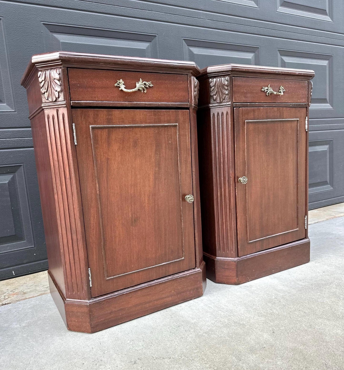 Vintage Mid 1900's Single Drawer Mahogany Wood Nightstands with Cabinet – a Pair