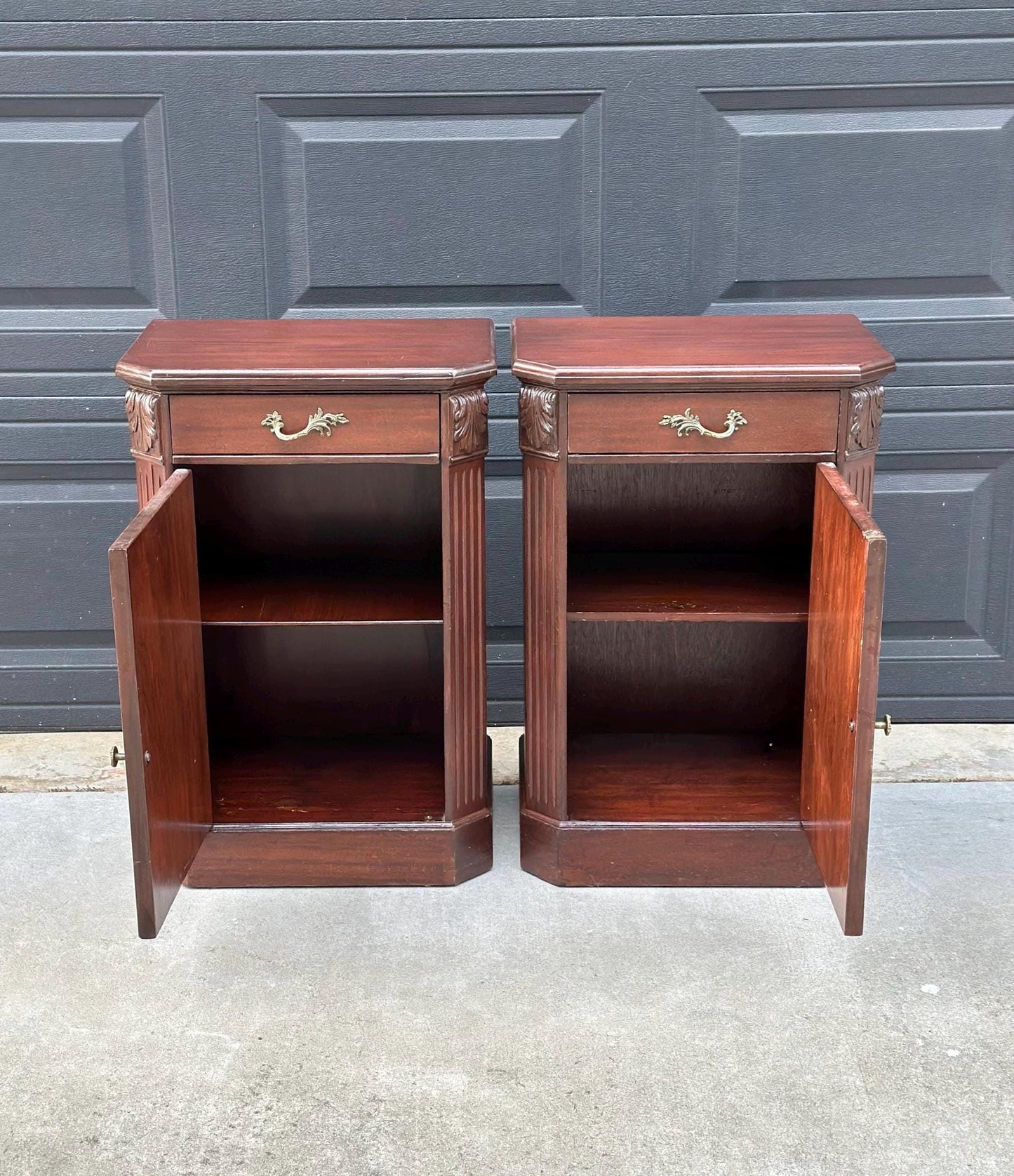 Vintage Mid 1900's Single Drawer Mahogany Wood Nightstands with Cabinet – a Pair