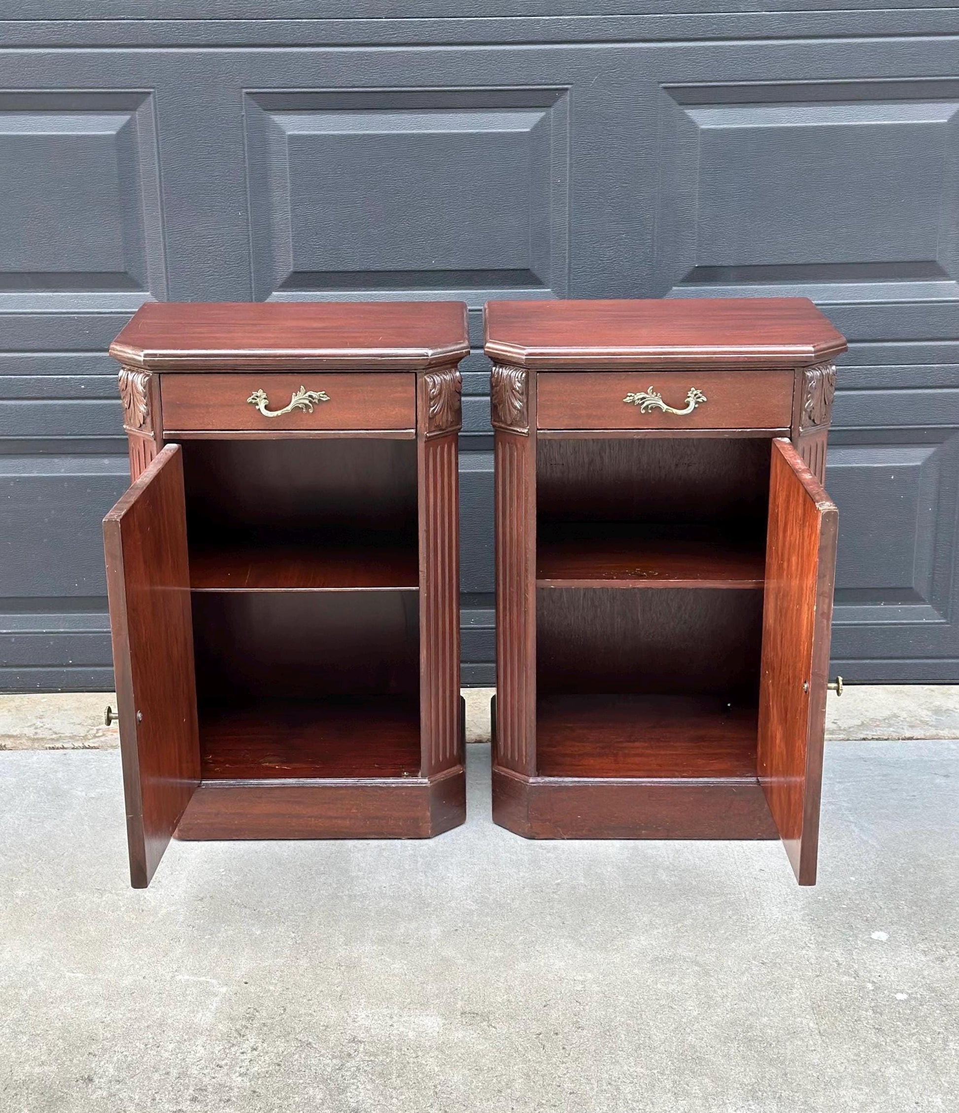 Vintage Mid 1900's Single Drawer Mahogany Wood Nightstands with Cabinet – a Pair