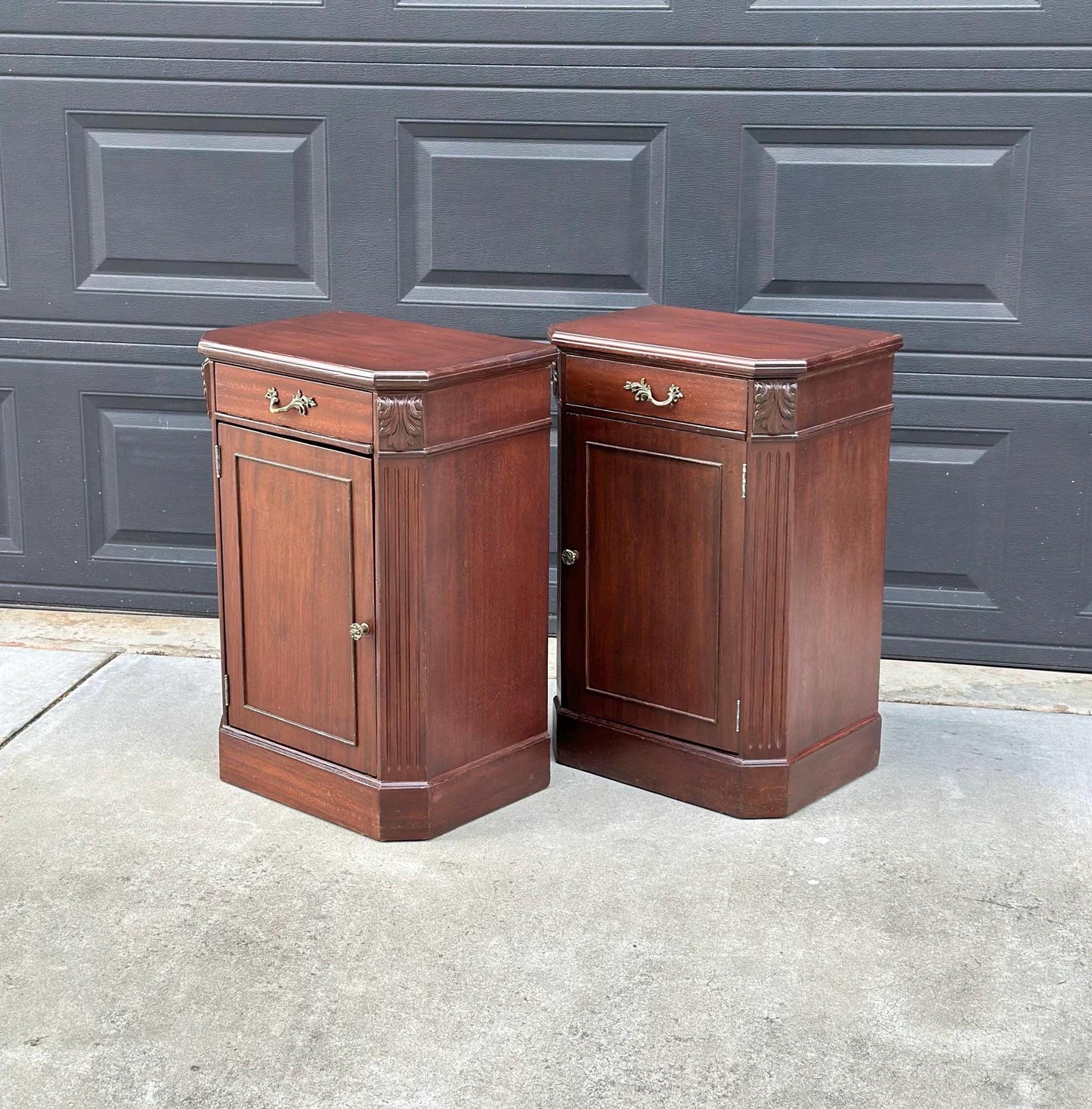 Vintage Mid 1900's Single Drawer Mahogany Wood Nightstands with Cabinet – a Pair