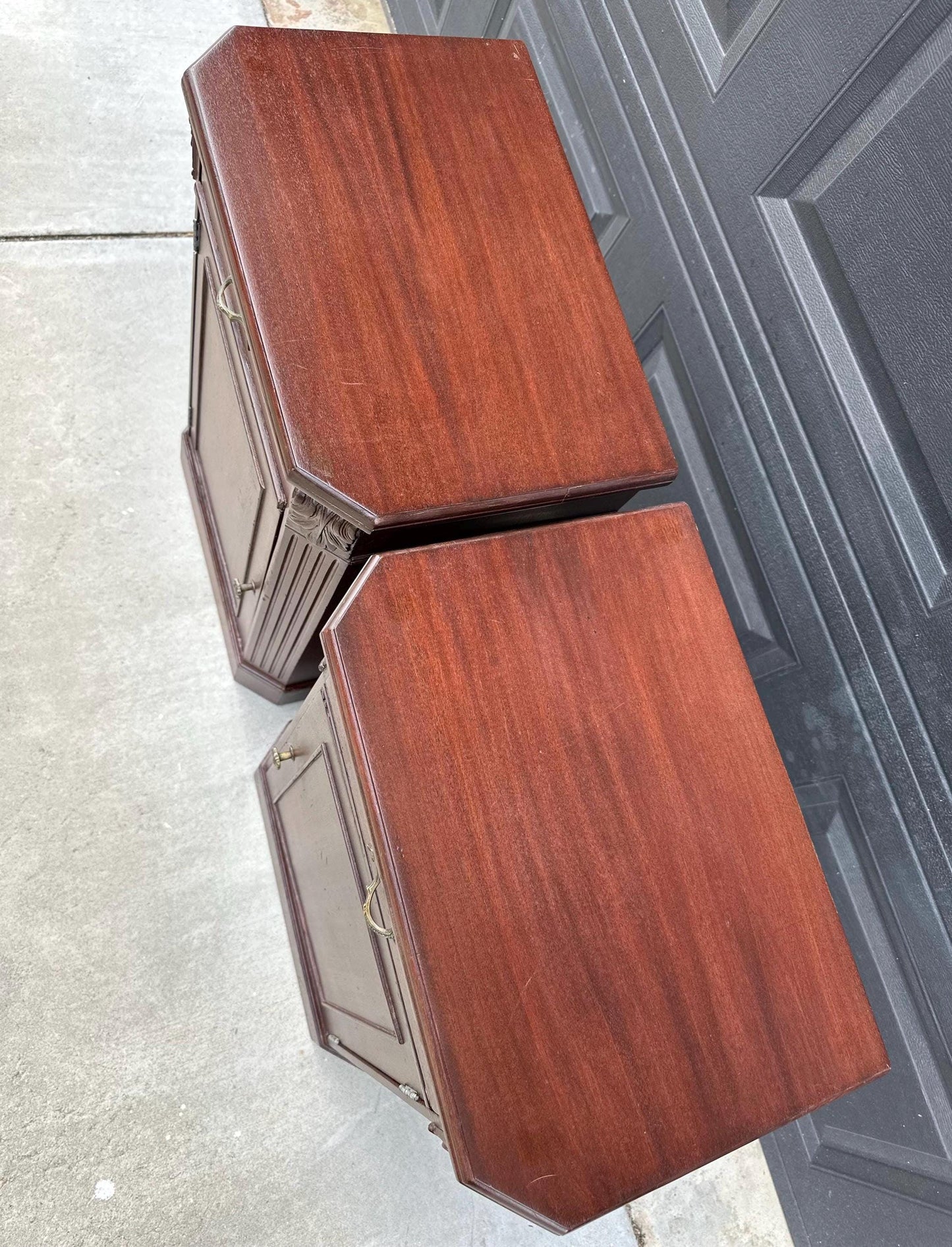 Vintage Mid 1900's Single Drawer Mahogany Wood Nightstands with Cabinet – a Pair