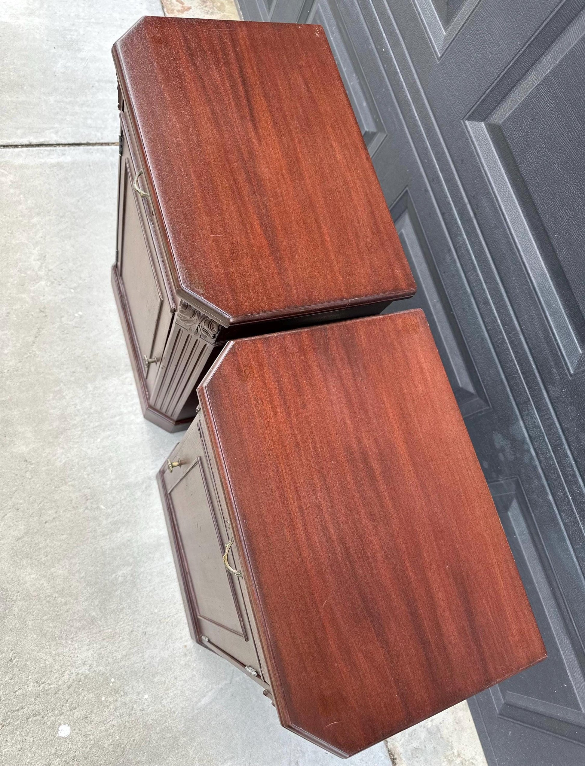 Vintage Mid 1900's Single Drawer Mahogany Wood Nightstands with Cabinet – a Pair
