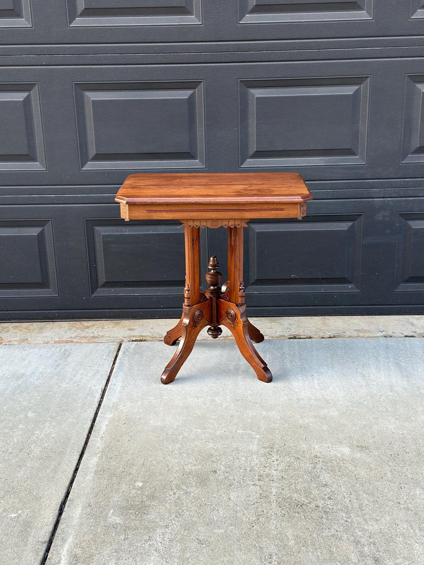 Antique Late 1800's English Eastlake Solid Wood Carved Walnut Accent Side Table