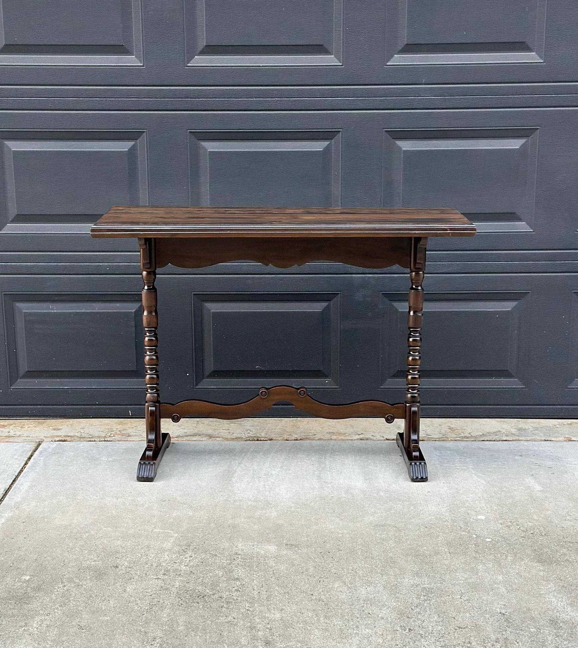 Antique Late 1800's Walnut Spindle Leg Solid Wood Narrow Accent Table