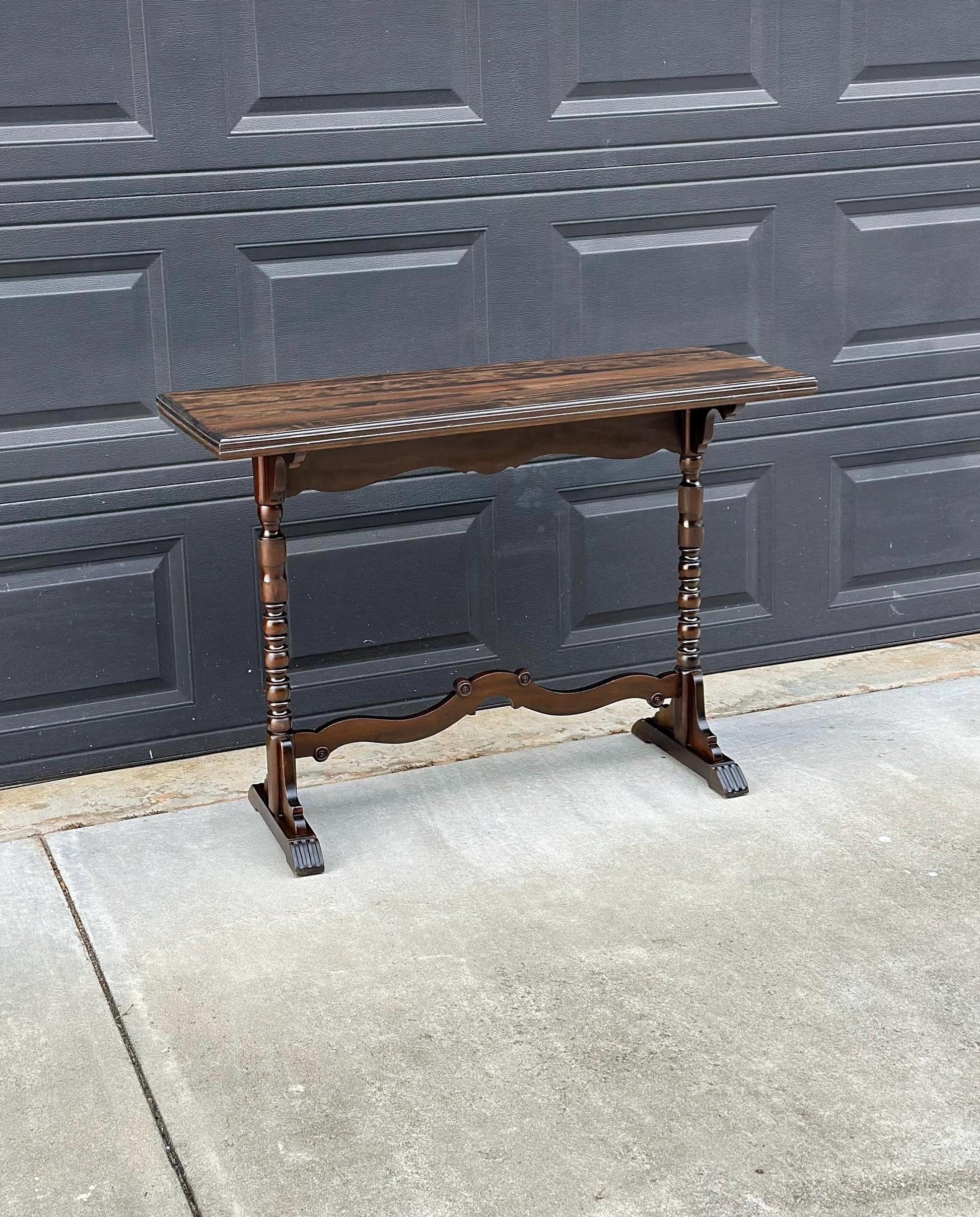 Antique Late 1800's Walnut Spindle Leg Solid Wood Narrow Accent Table