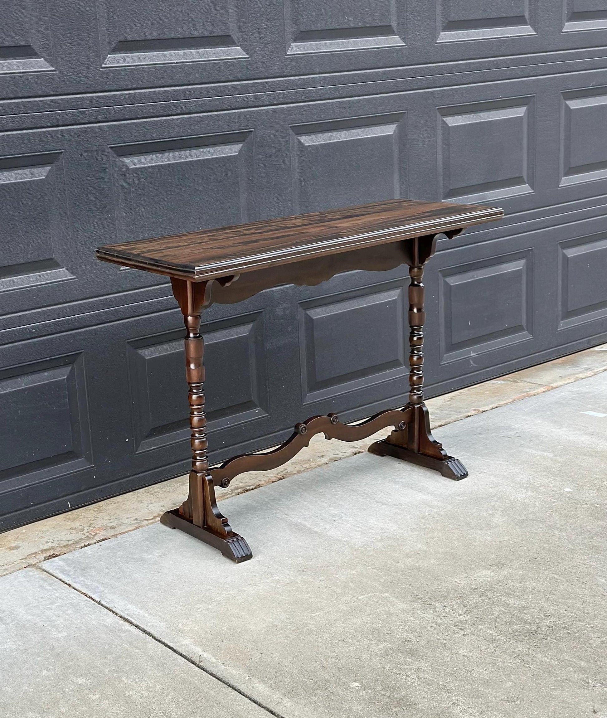 Antique Late 1800's Walnut Spindle Leg Solid Wood Narrow Accent Table