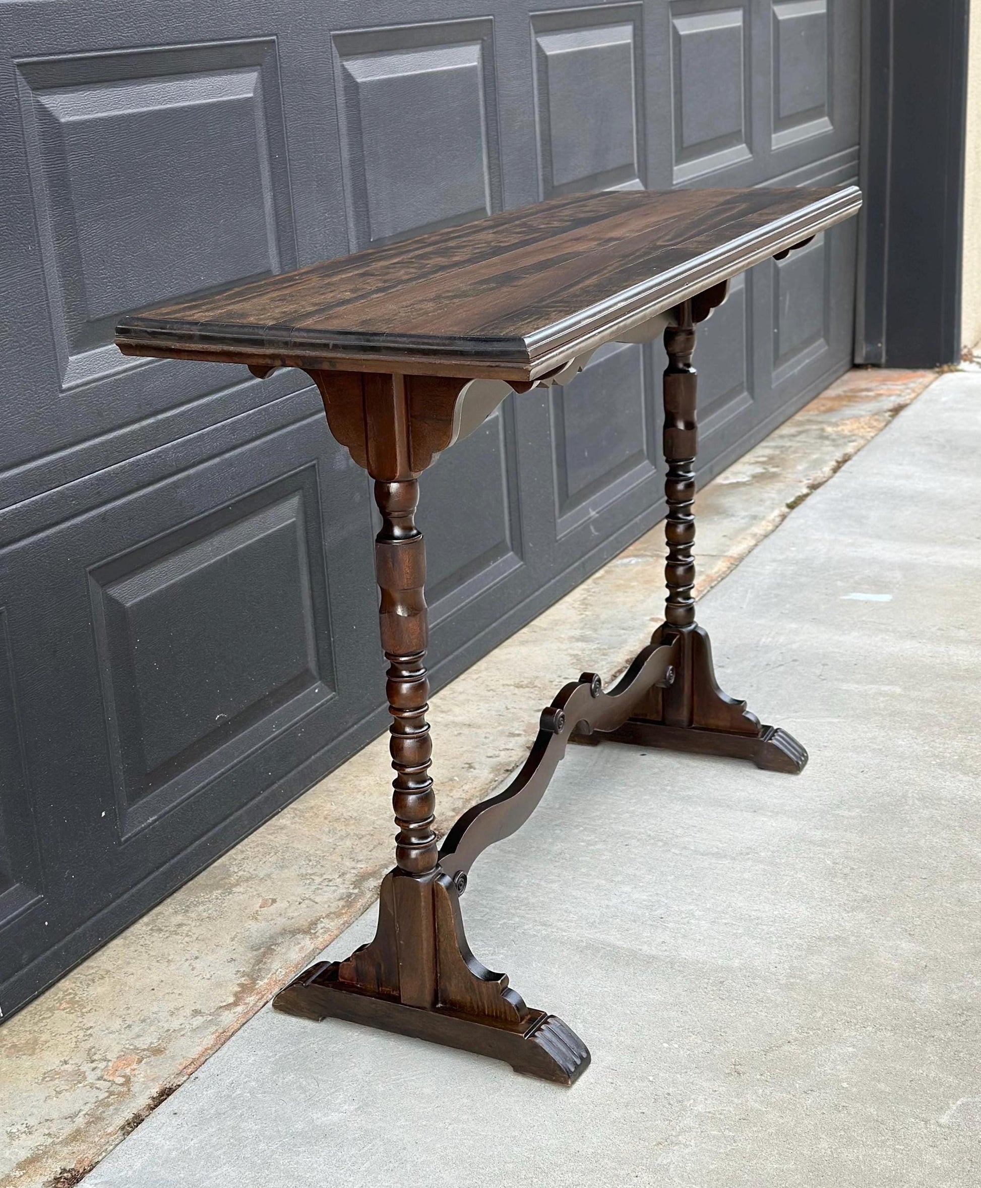 Antique Late 1800's Walnut Spindle Leg Solid Wood Narrow Accent Table