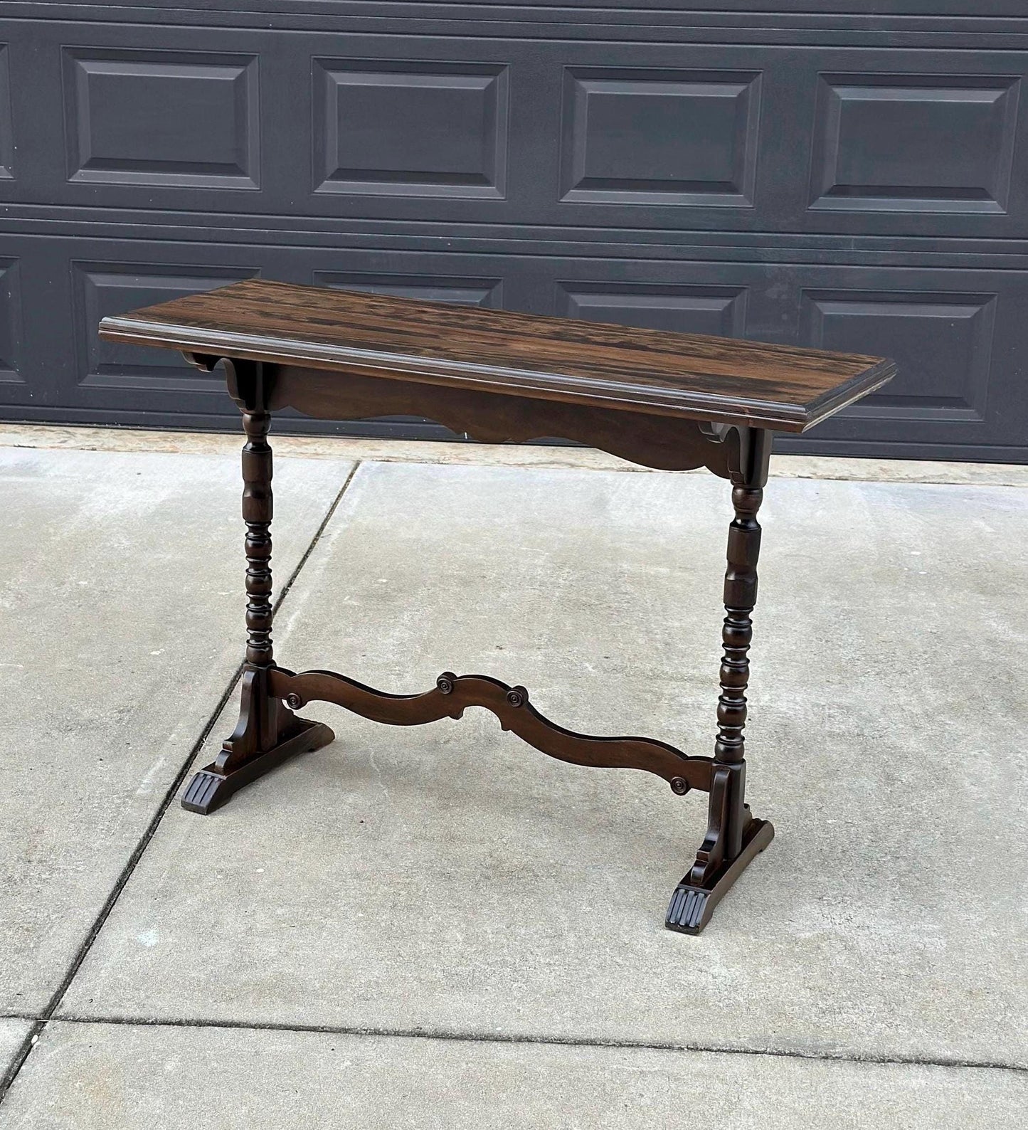 Antique Late 1800's Walnut Spindle Leg Solid Wood Narrow Accent Table