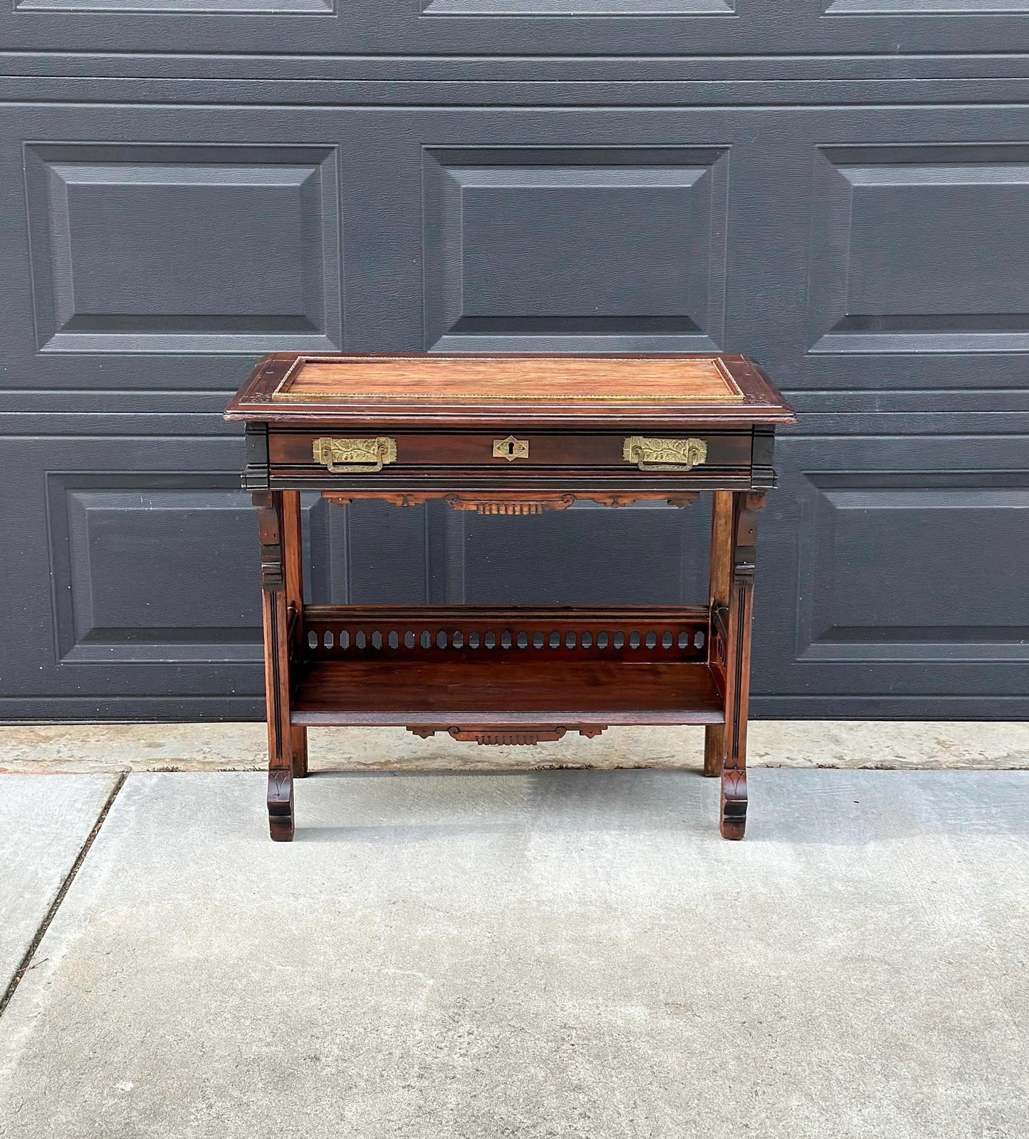 Antique Mid 1800's Walnut Eastlake Single Drawer Solid Wood Accent Entry Table
