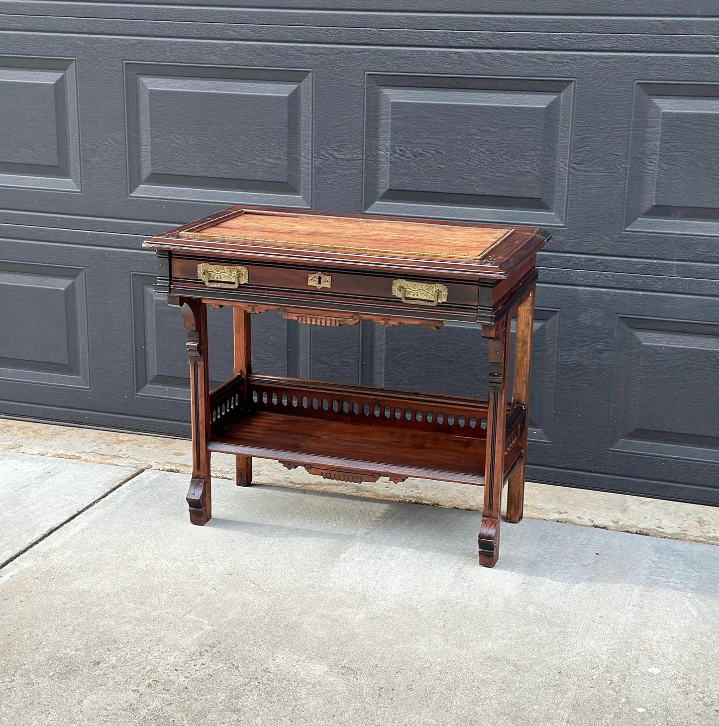 Antique Mid 1800's Walnut Eastlake Single Drawer Solid Wood Accent Entry Table