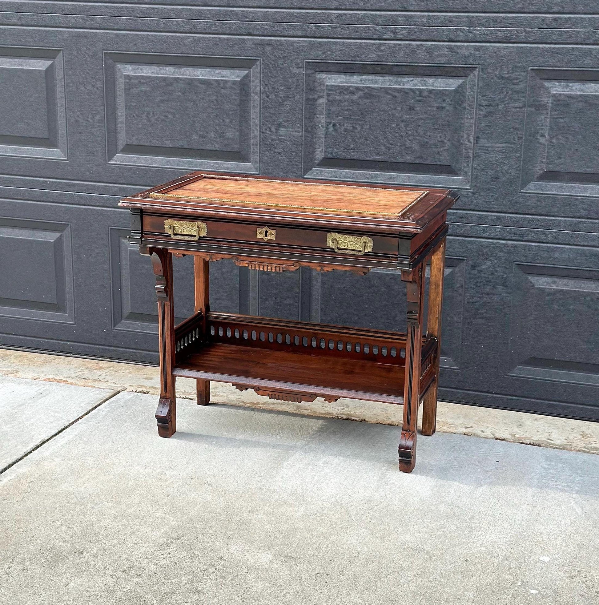 Antique Mid 1800's Walnut Eastlake Single Drawer Solid Wood Accent Entry Table