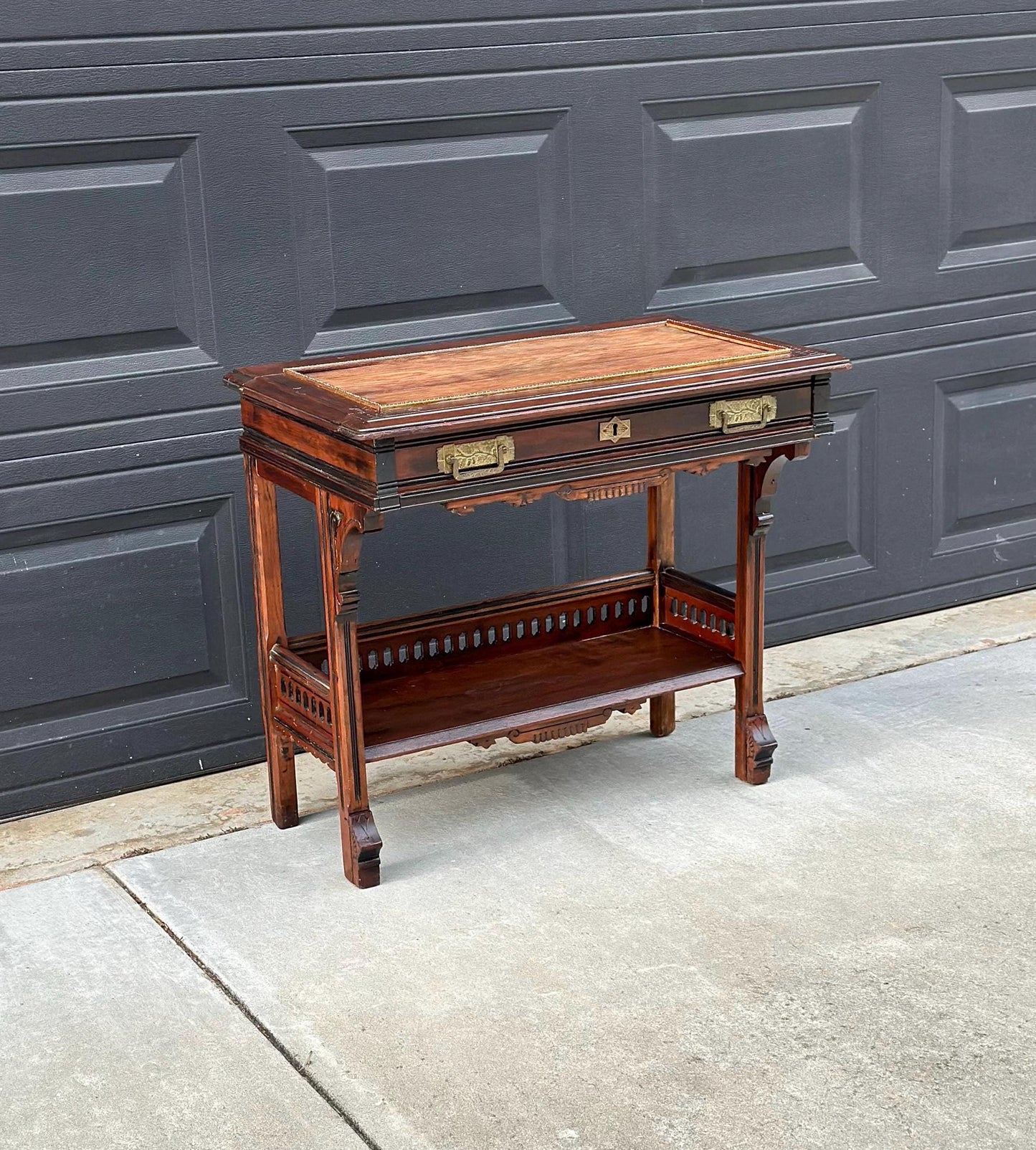 Antique Mid 1800's Walnut Eastlake Single Drawer Solid Wood Accent Entry Table