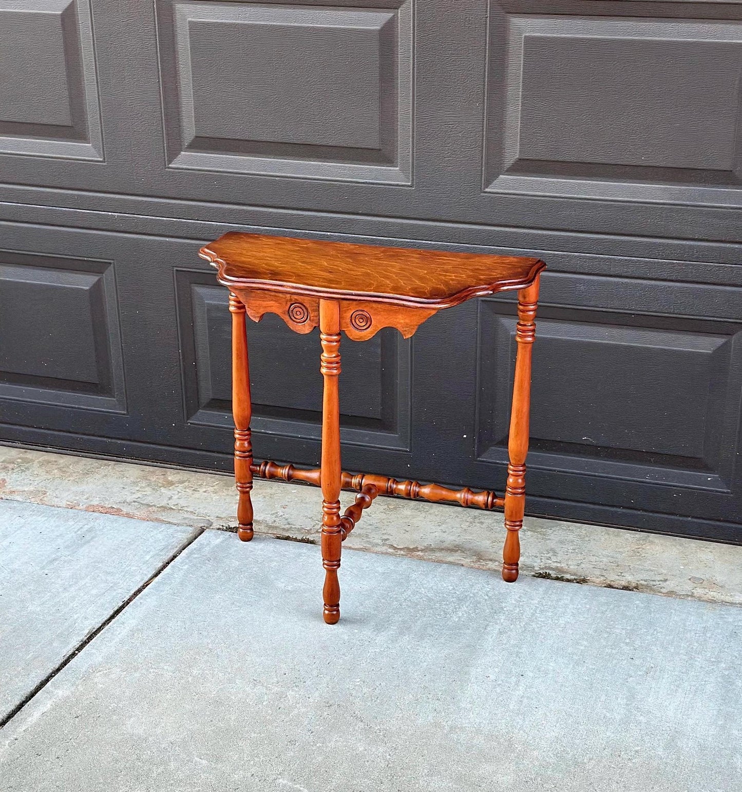 Antique Late 1800's Cherry & Maple Solid Wood Half Moon Side Table