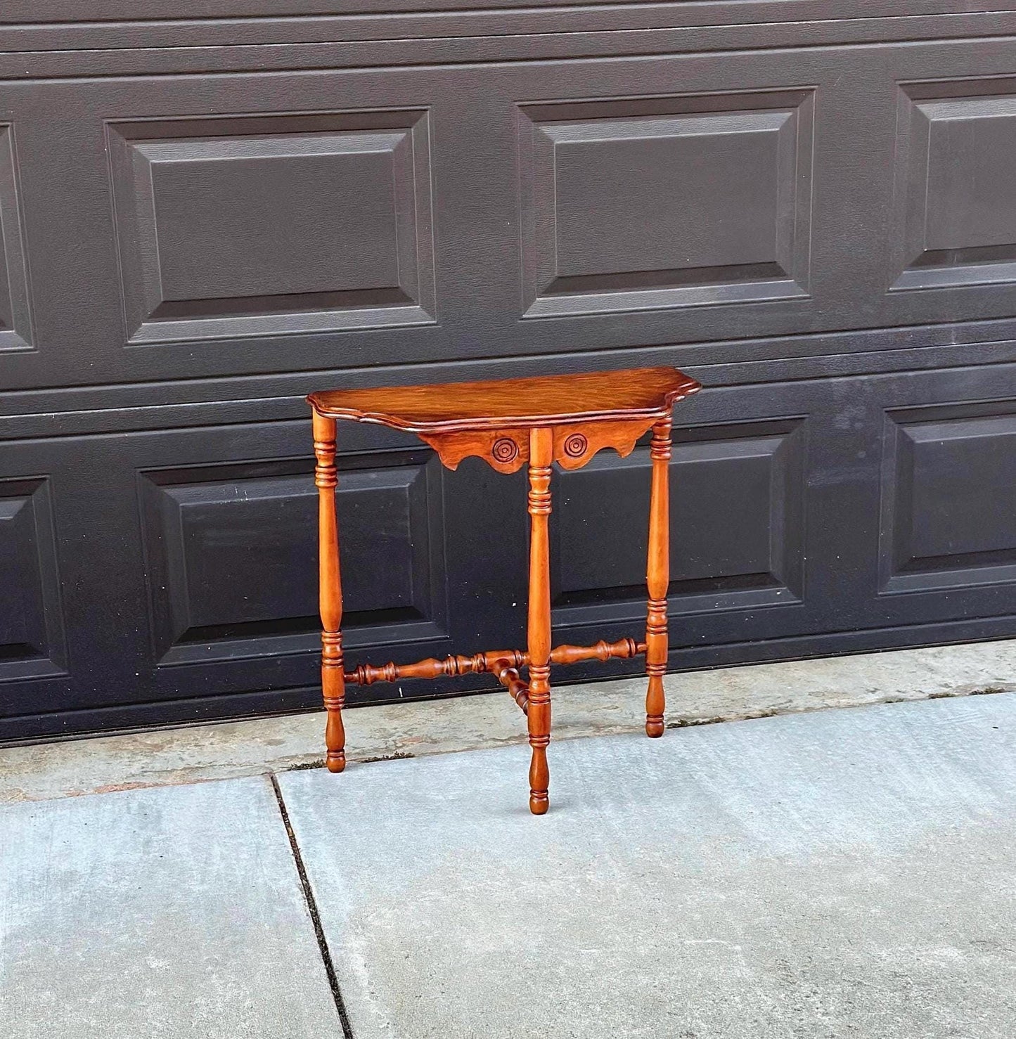 Antique Late 1800's Cherry & Maple Solid Wood Half Moon Side Table