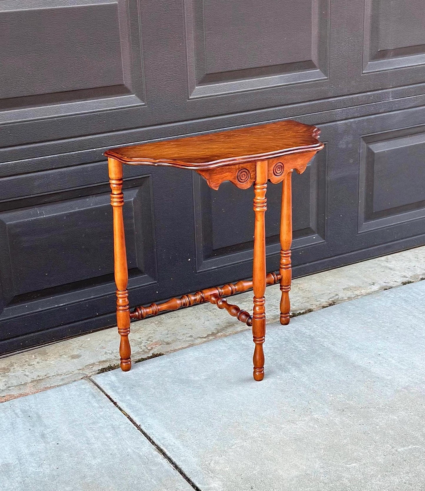 Antique Late 1800's Cherry & Maple Solid Wood Half Moon Side Table