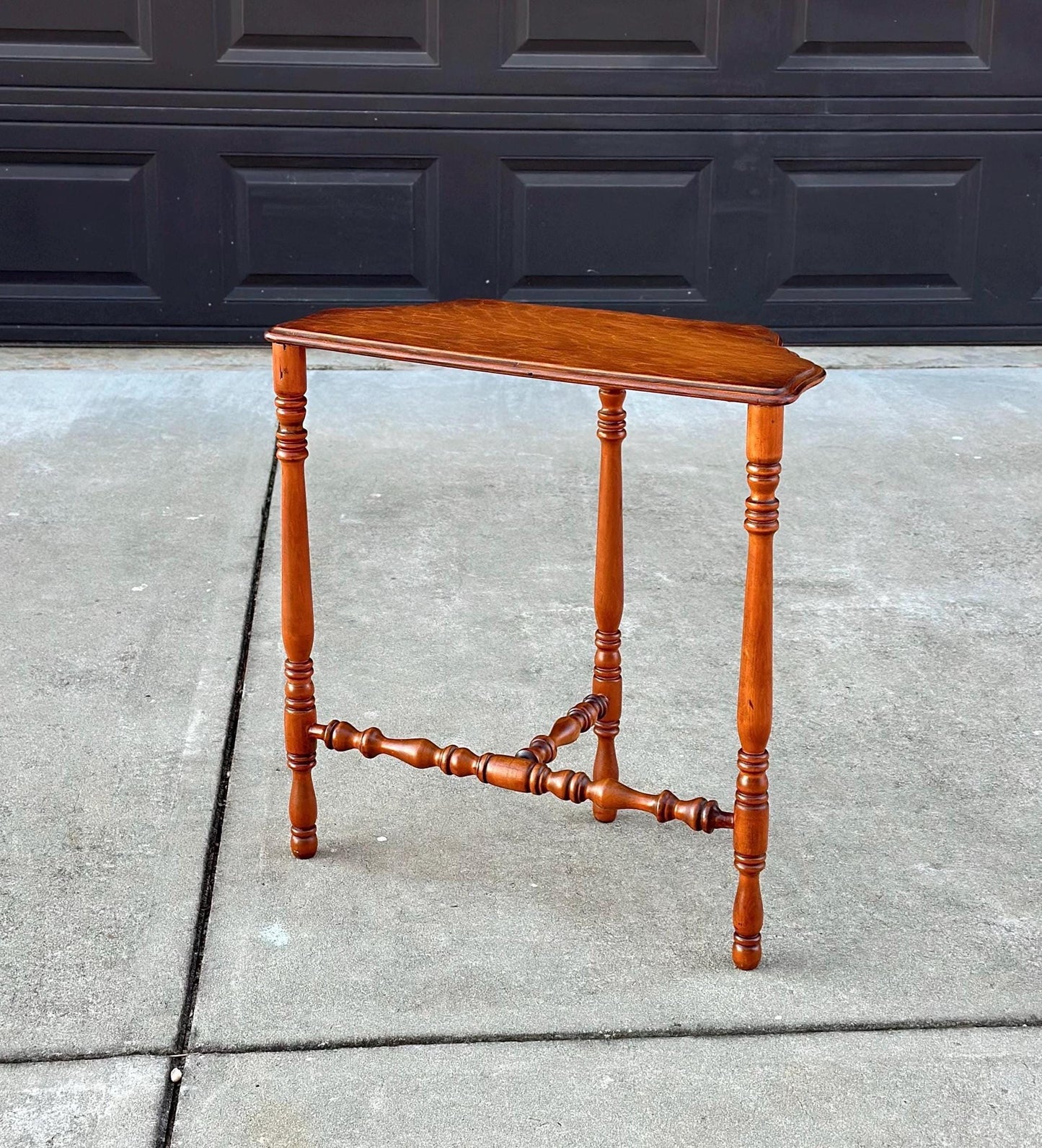 Antique Late 1800's Cherry & Maple Solid Wood Half Moon Side Table