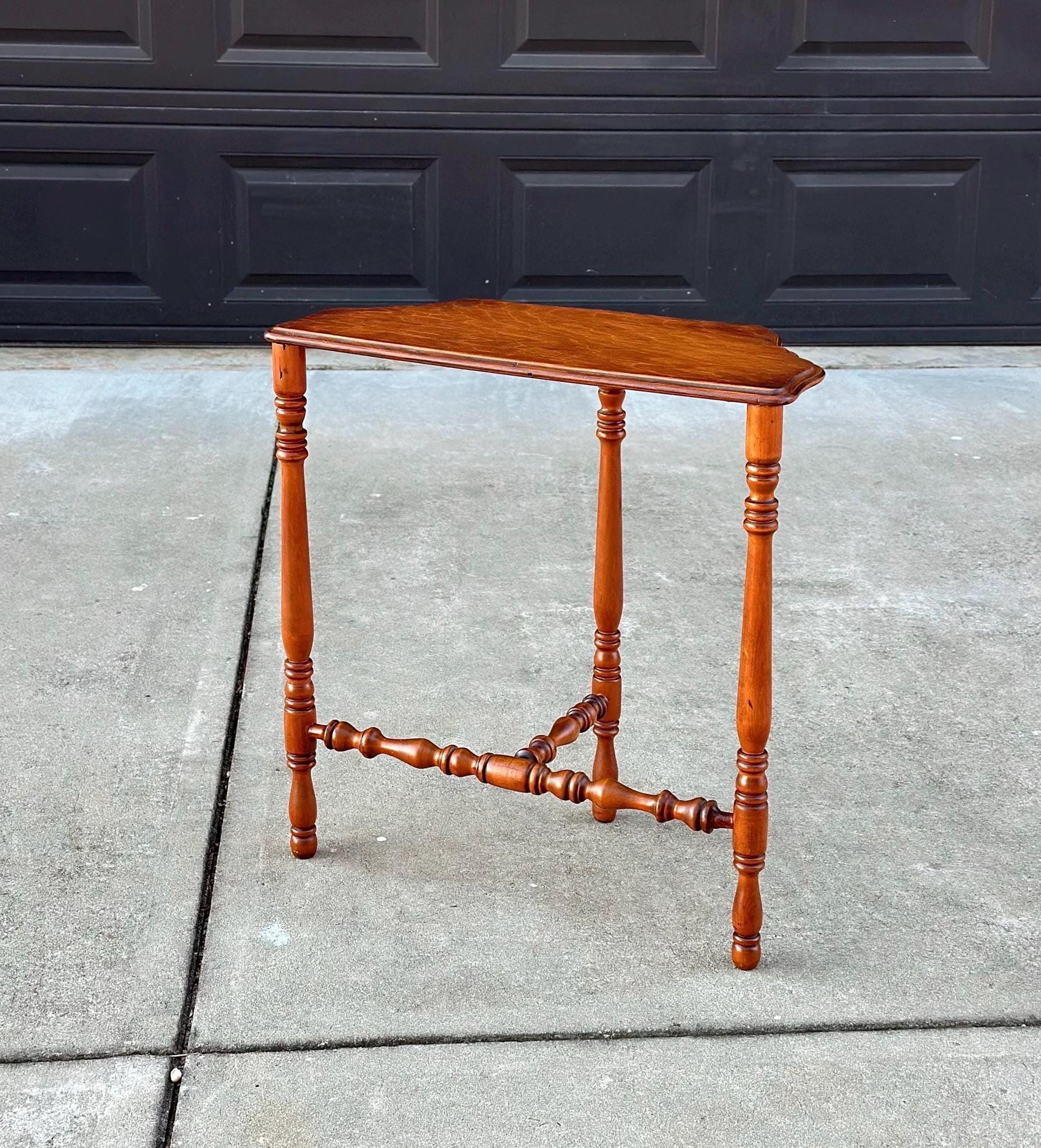 Antique Late 1800's Cherry & Maple Solid Wood Half Moon Side Table