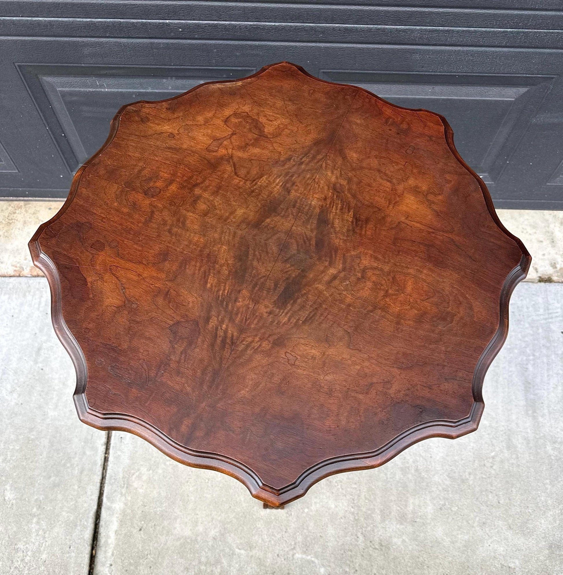 Antique Late 1800's Book-Matched Walnut Edwardian Accent Table