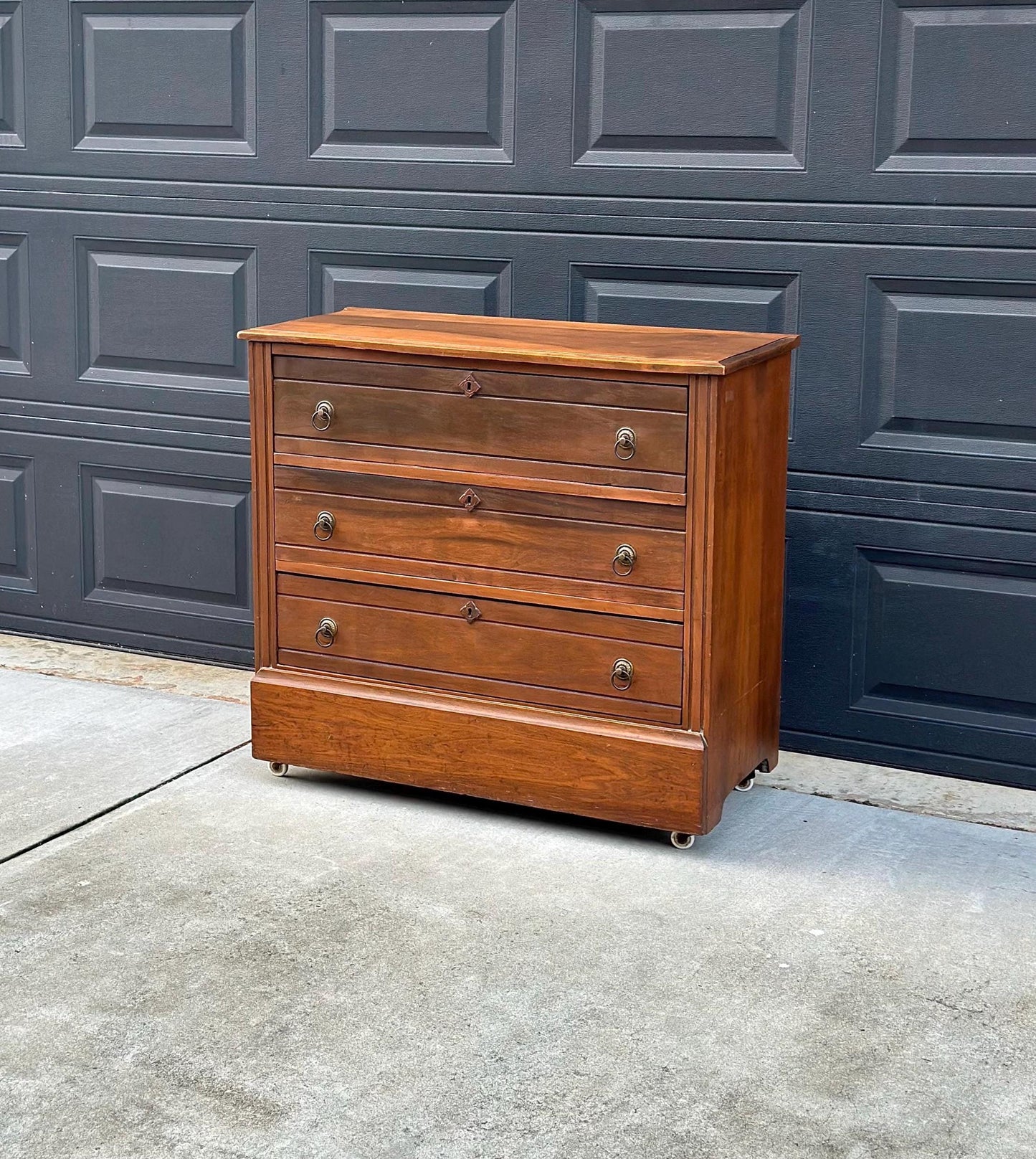 Antique Late 1800's Solid Wood Eastlake Victorian Walnut Chest of Drawers on Casters