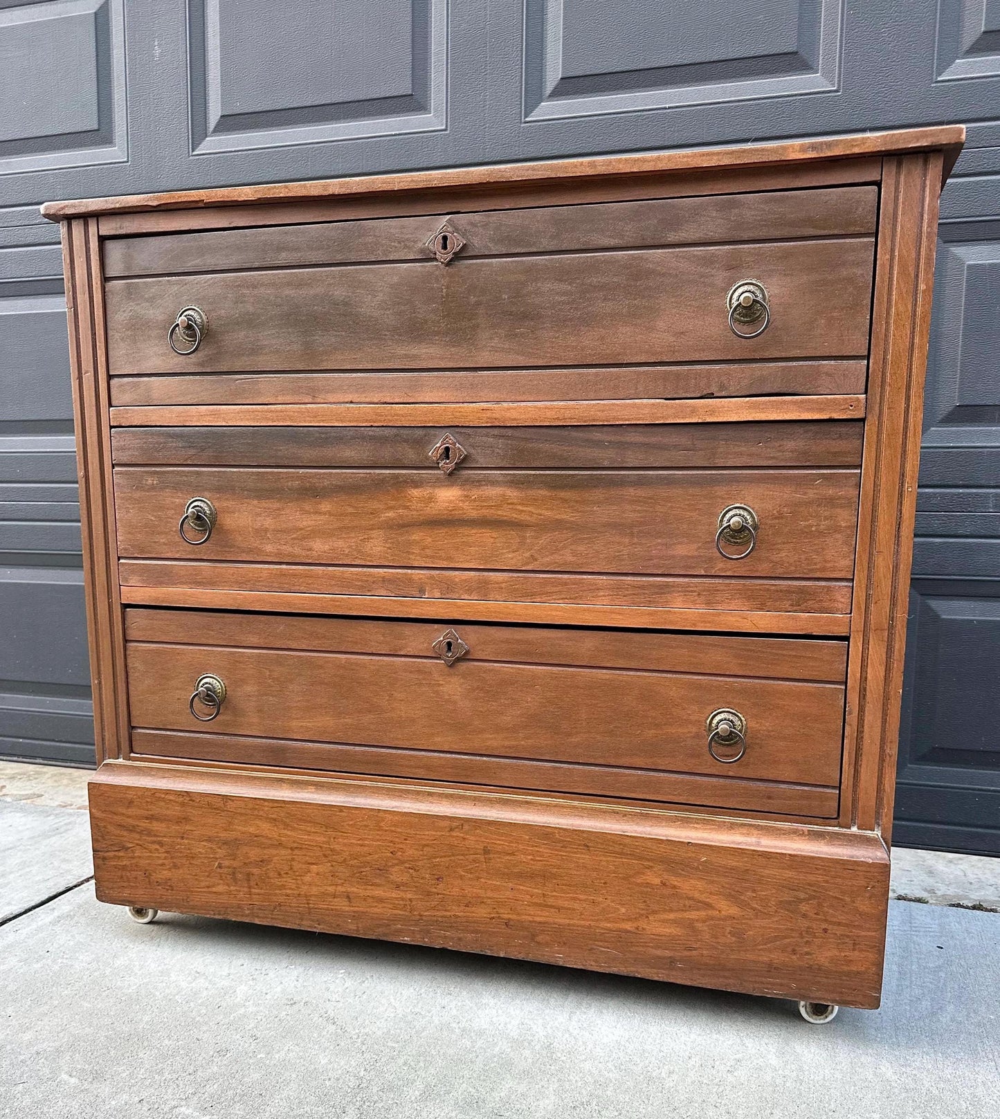 Antique Late 1800's Solid Wood Eastlake Victorian Walnut Chest of Drawers on Casters