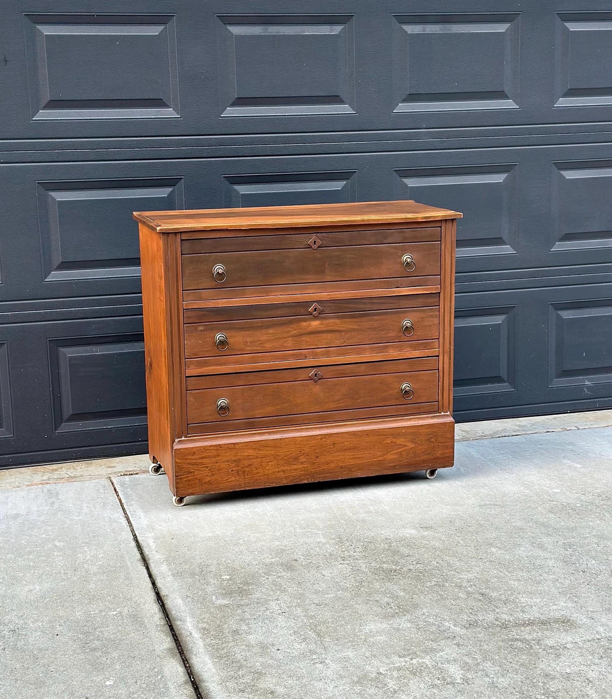 Antique Late 1800's Solid Wood Eastlake Victorian Walnut Chest of Drawers on Casters