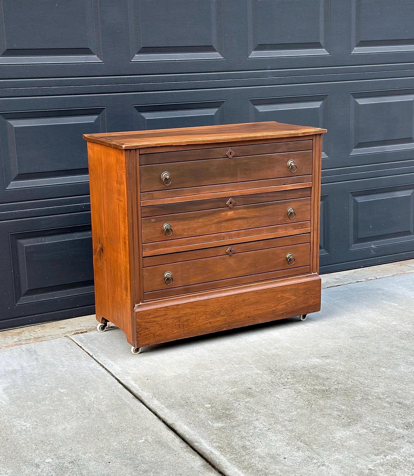 Antique Late 1800's Solid Wood Eastlake Victorian Walnut Chest of Drawers on Casters