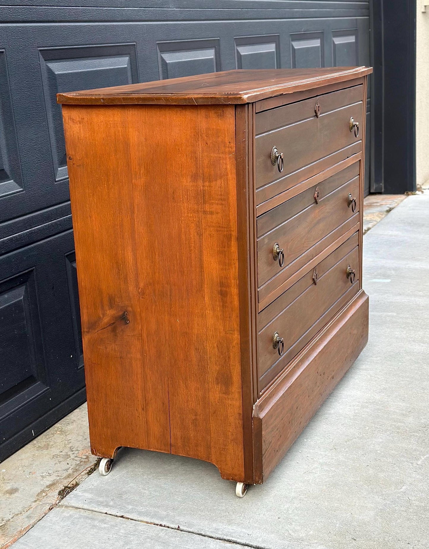 Antique Late 1800's Solid Wood Eastlake Victorian Walnut Chest of Drawers on Casters