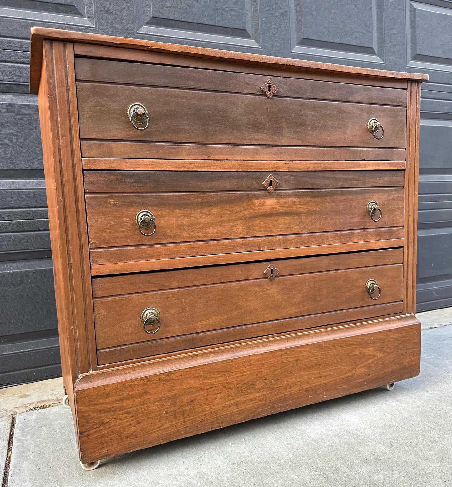 Antique Late 1800's Solid Wood Eastlake Victorian Walnut Chest of Drawers on Casters