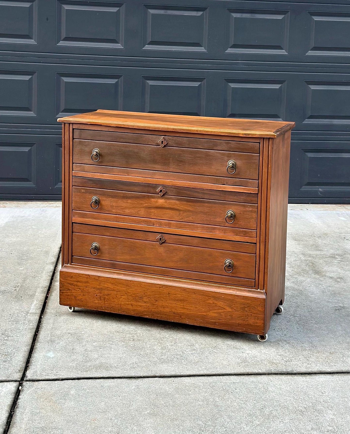 Antique Late 1800's Solid Wood Eastlake Victorian Walnut Chest of Drawers on Casters