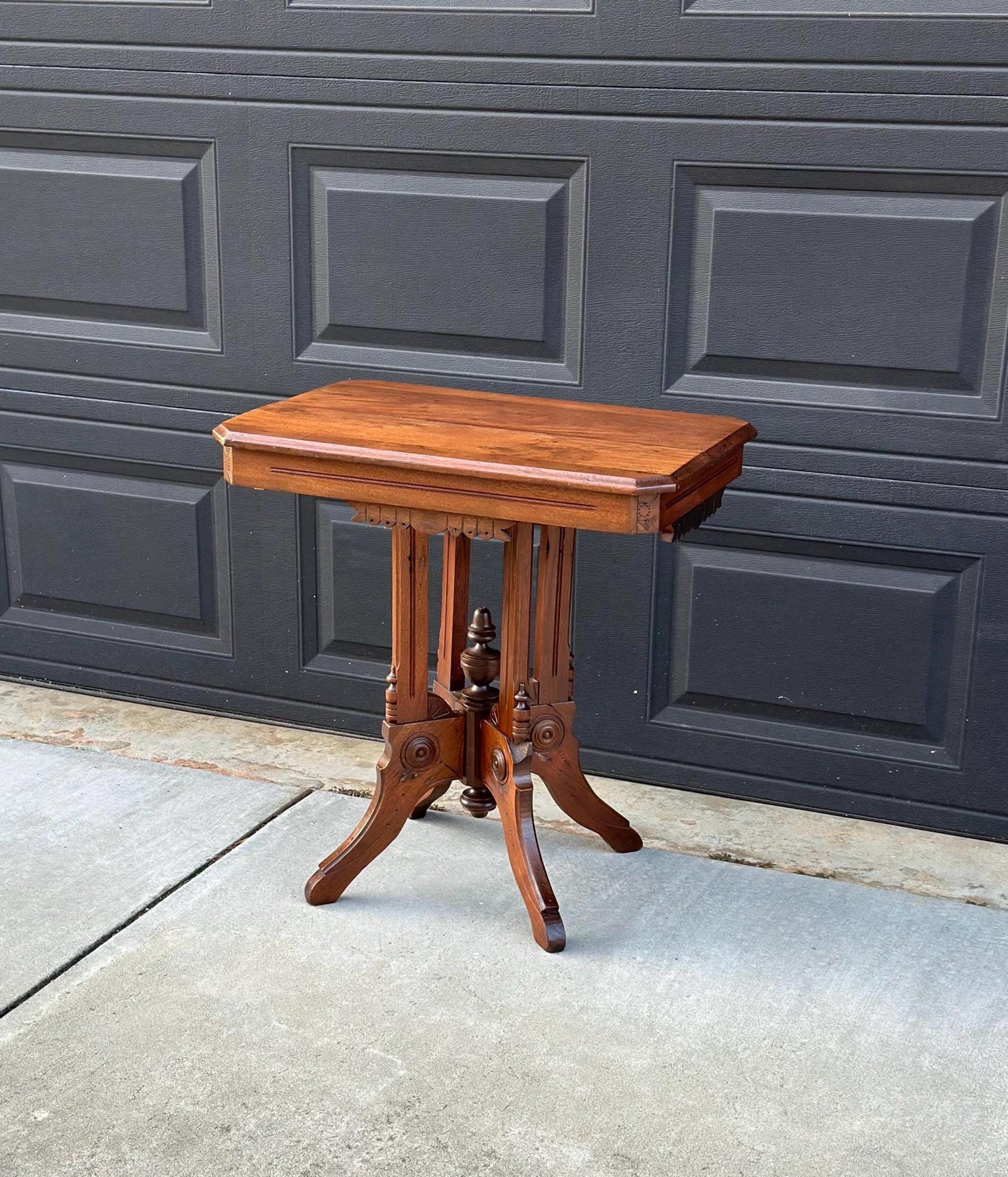 Antique Late 1800's English Eastlake Solid Wood Carved Walnut Accent Side Table